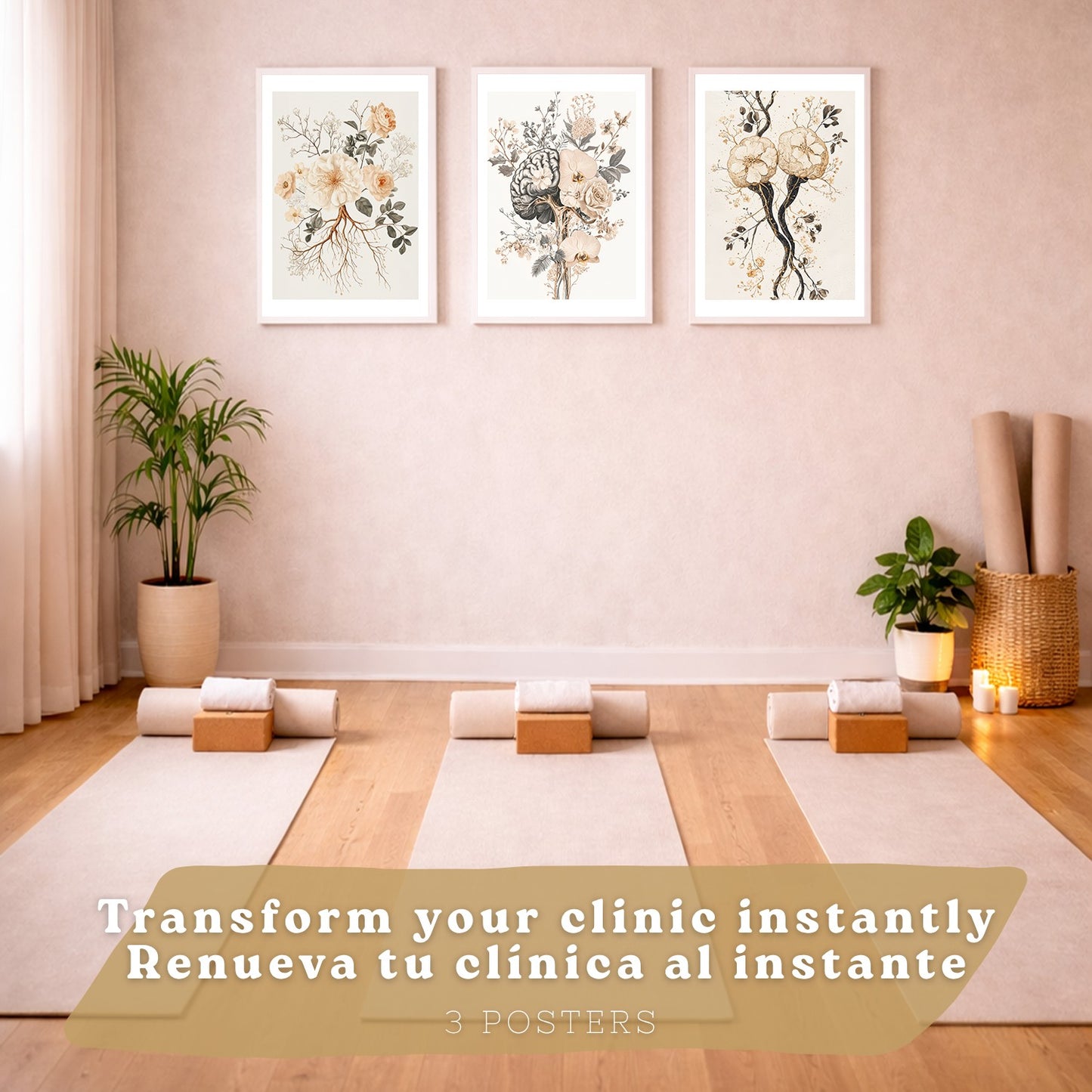 Set 3 Láminas de Anatomía Neural Posters y Cuadros con Neuronas, Sinapsis y Cerebro Estilo Floral Minimalista