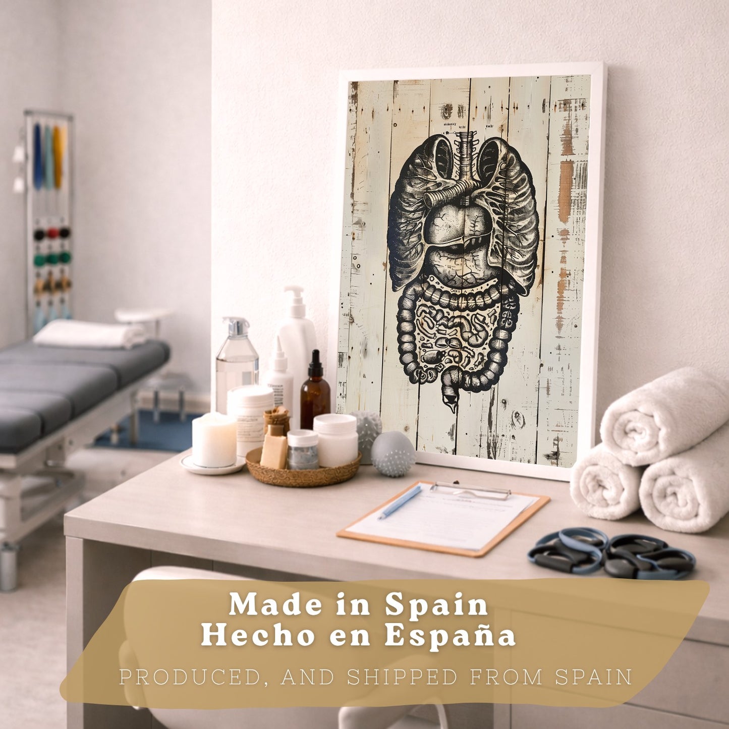 Set 3 Cuadros de Anatomía Humana Láminas con Pulmones Intestinos y Corazón Estilo Rústico Moderno