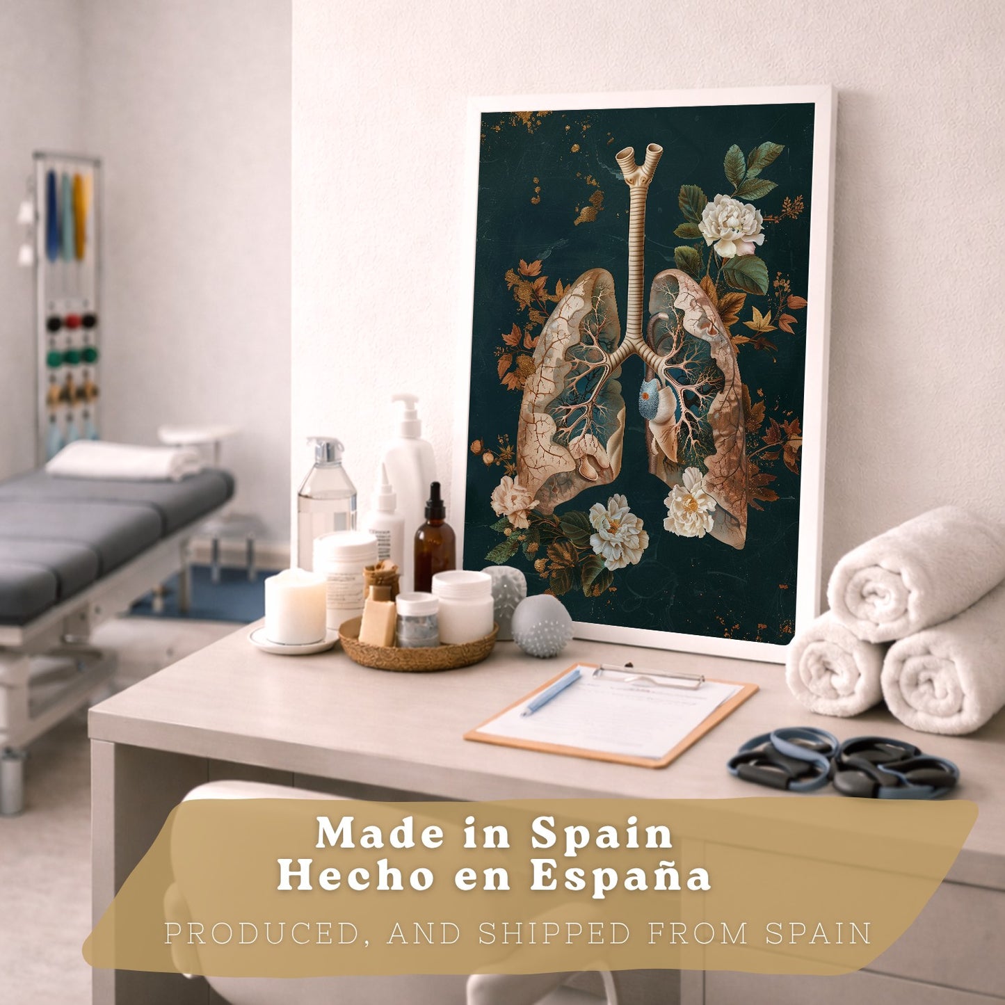 Set 3 Cuadros de Anatomía Humana Láminas con Corazón, Sistema Respiratorio y Esqueleto Estilo Botánico Elegante