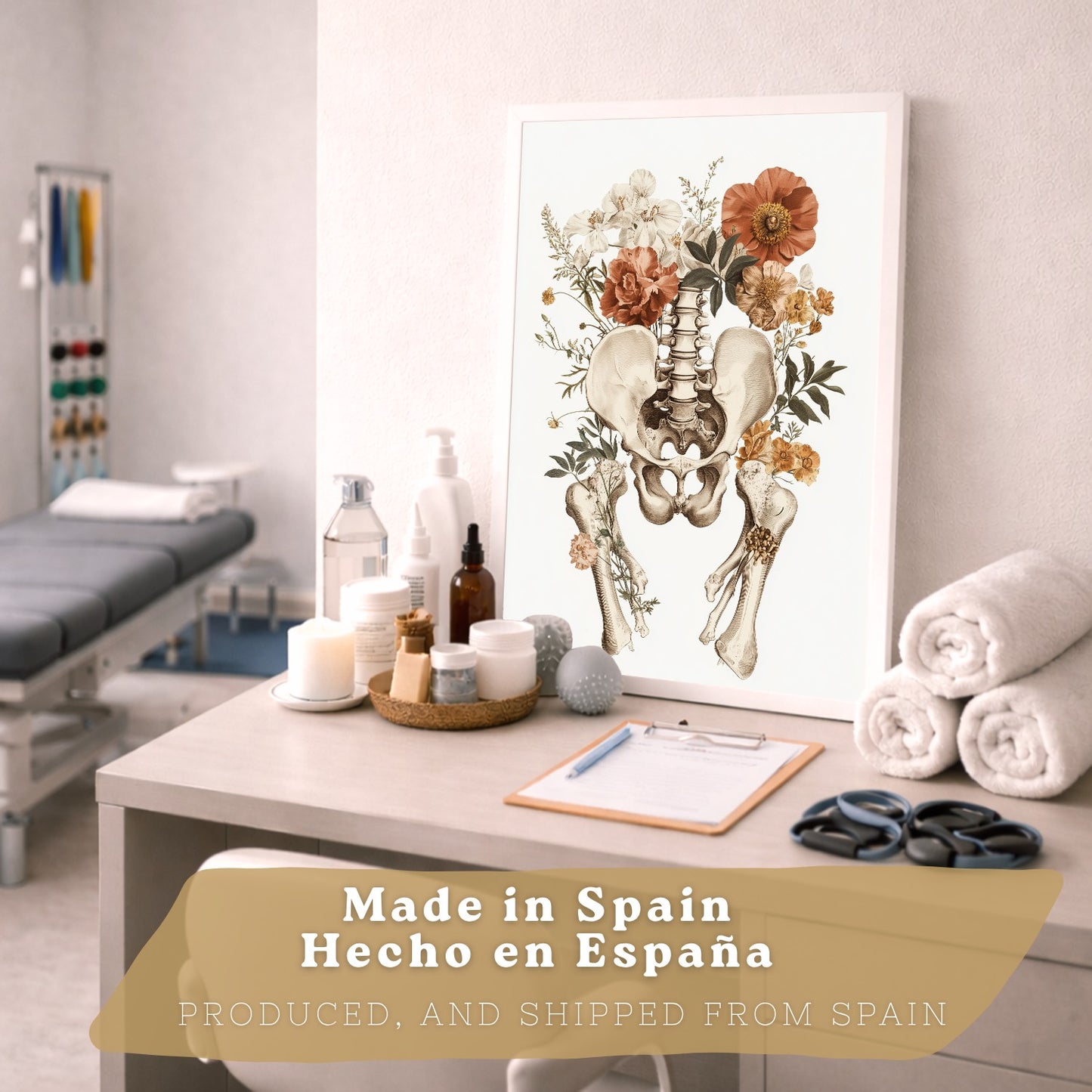 Set 4 Posters de Anatomía Láminas Decorativas con Corazón Riñones Cráneo y Pelvis Estilo Botánico Elegante
