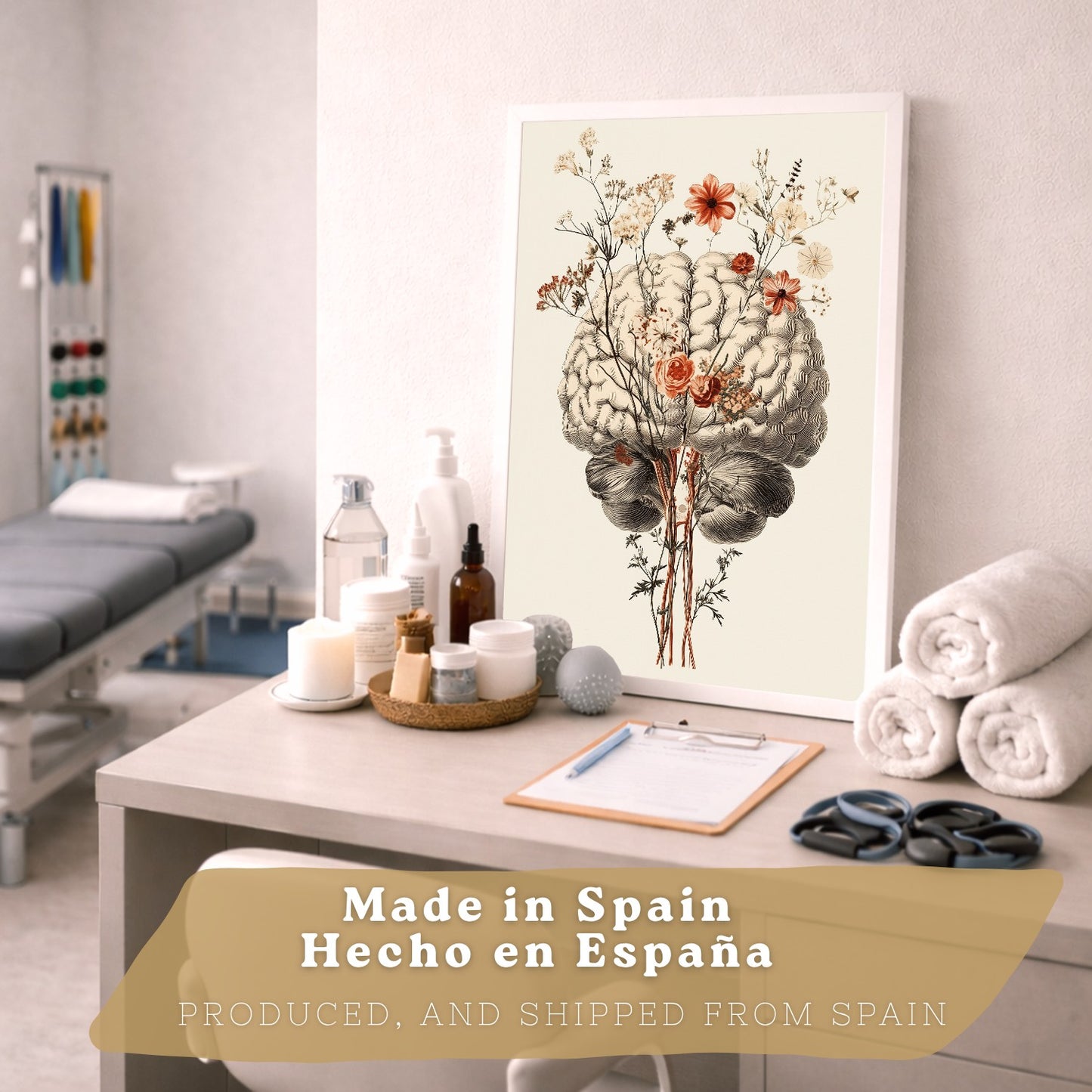 Set 4 Posters Decorativos de Anatomía Humana con Flores Láminas Modernas de Cuerpo Completo Cerebro Mano y Corazón