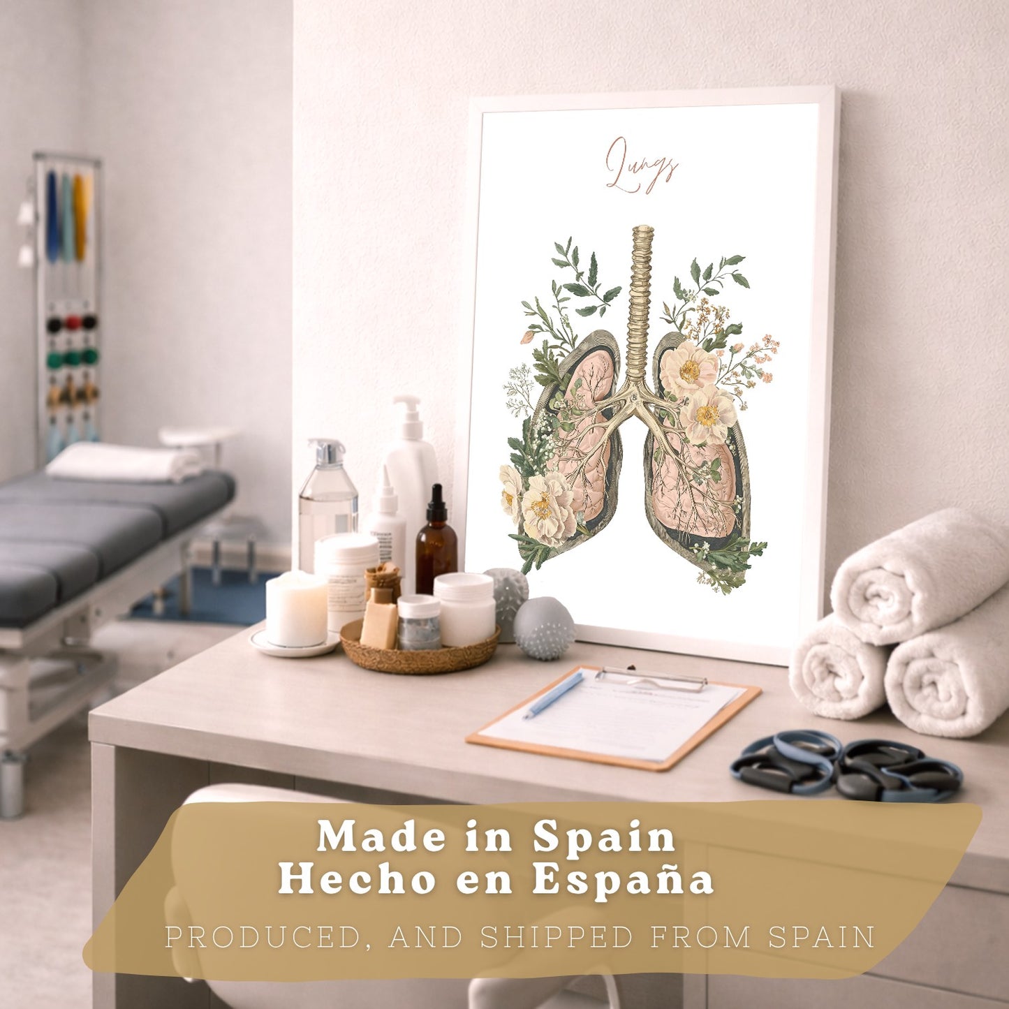 Set 4 Cuadros de Anatomía Humana Láminas Florales con Corazón Pulmones Esqueleto y Cráneo Estilo Moderno Elegante