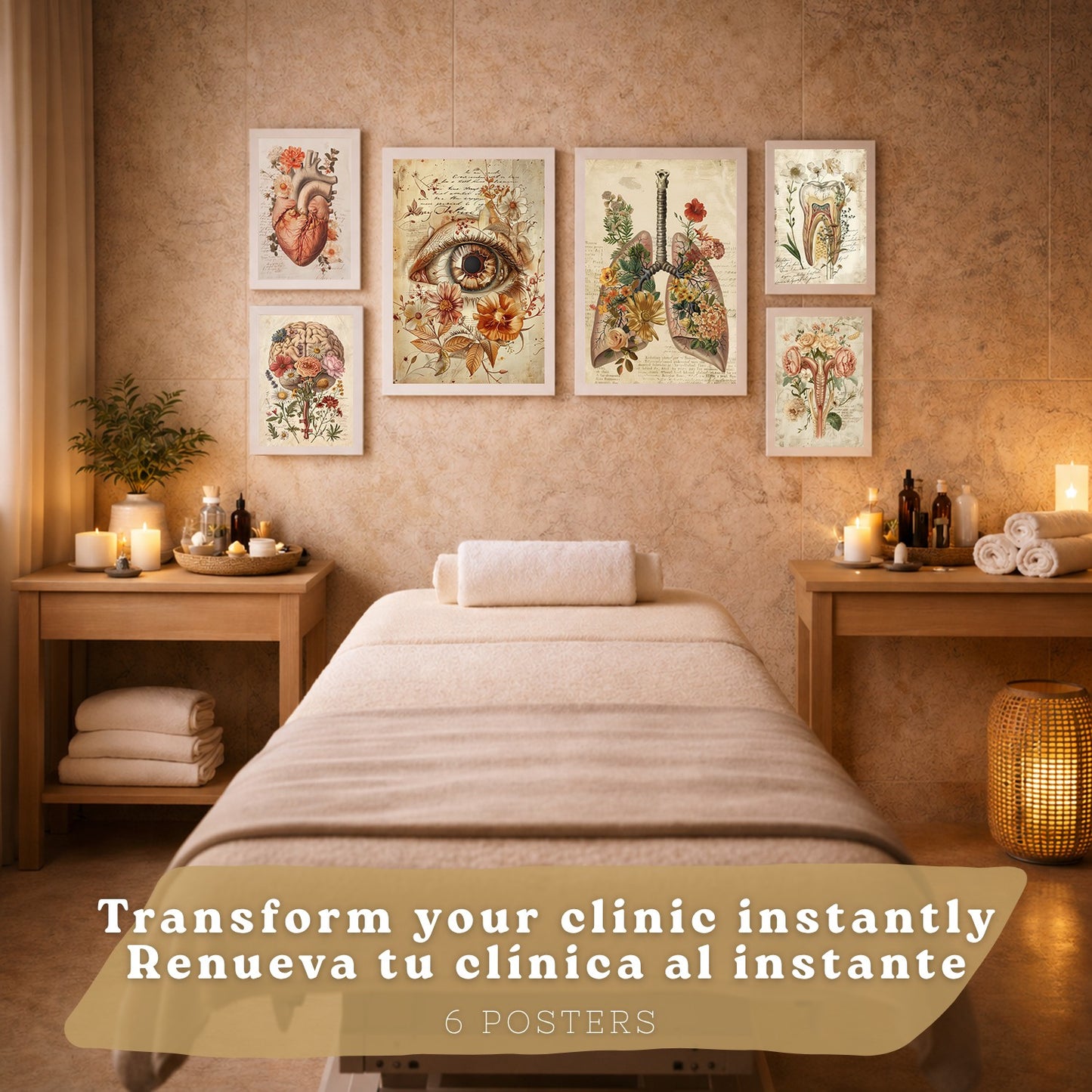 Set de 6 láminas anatómicas clásicas para decorar pared, arte médico botánico con ojo, corazón, diente, útero, pulmones y cerebro, manuscrito antiguo, sin marco