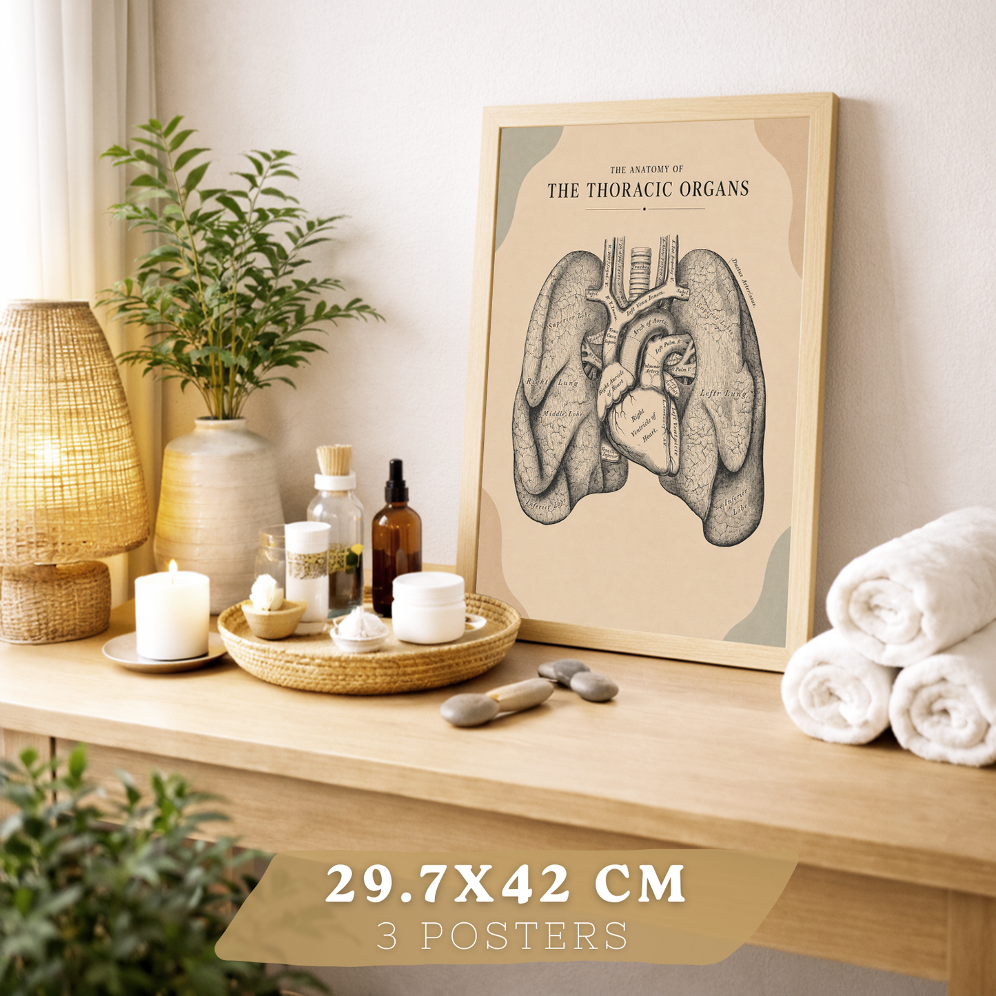 Set de 6 Láminas Anatómicas Posters Médicos con Cerebro, Pulmones, Corazón, Pelvis, Mano Humana, Huesos Faciales y Anatomía del Cuello, Cuadros Decorativos para consultas