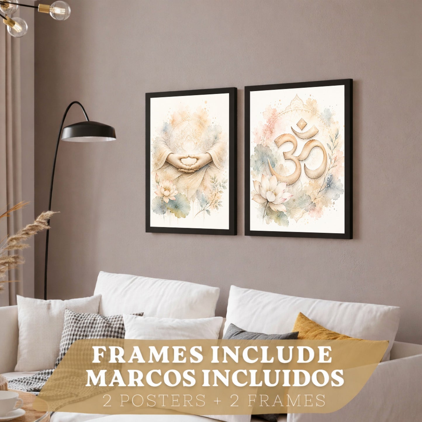 Posters Espirituales con Arte de Manos de Meditación y Símbolo Om