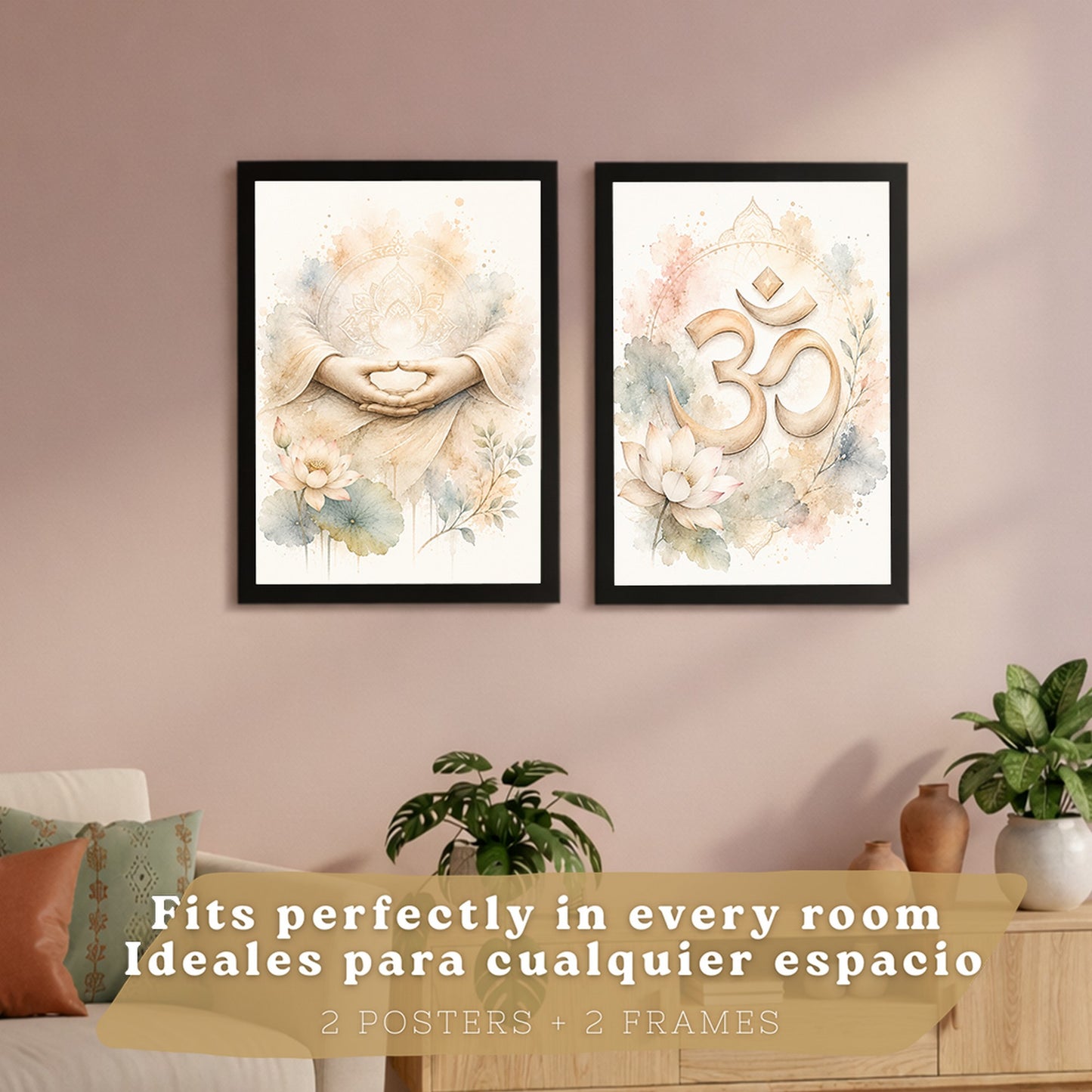Posters Espirituales con Arte de Manos de Meditación y Símbolo Om