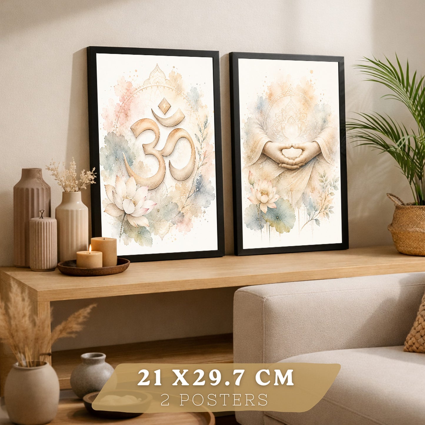 Posters Espirituales con Arte de Manos de Meditación y Símbolo Om