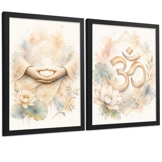 Posters Espirituales con Arte de Manos de Meditación y Símbolo Om