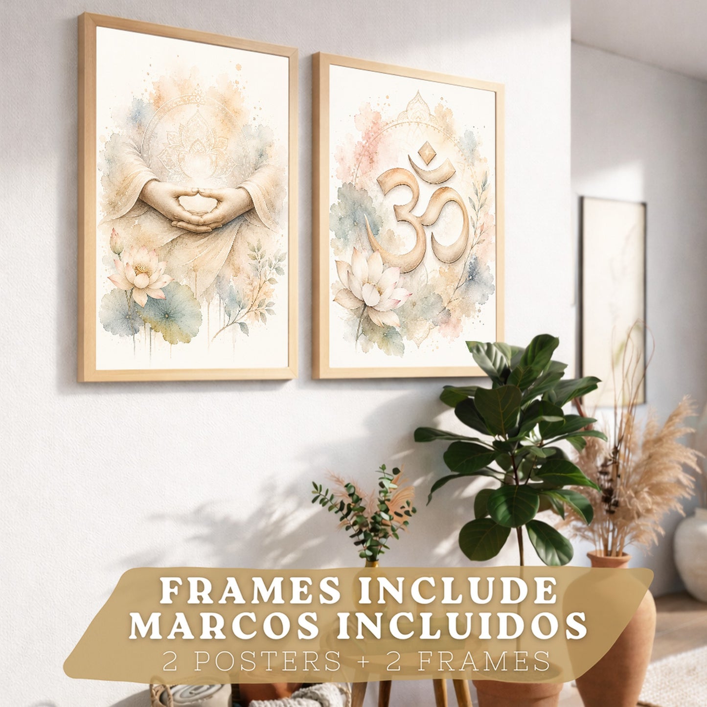 Posters Espirituales con Arte de Manos de Meditación y Símbolo Om