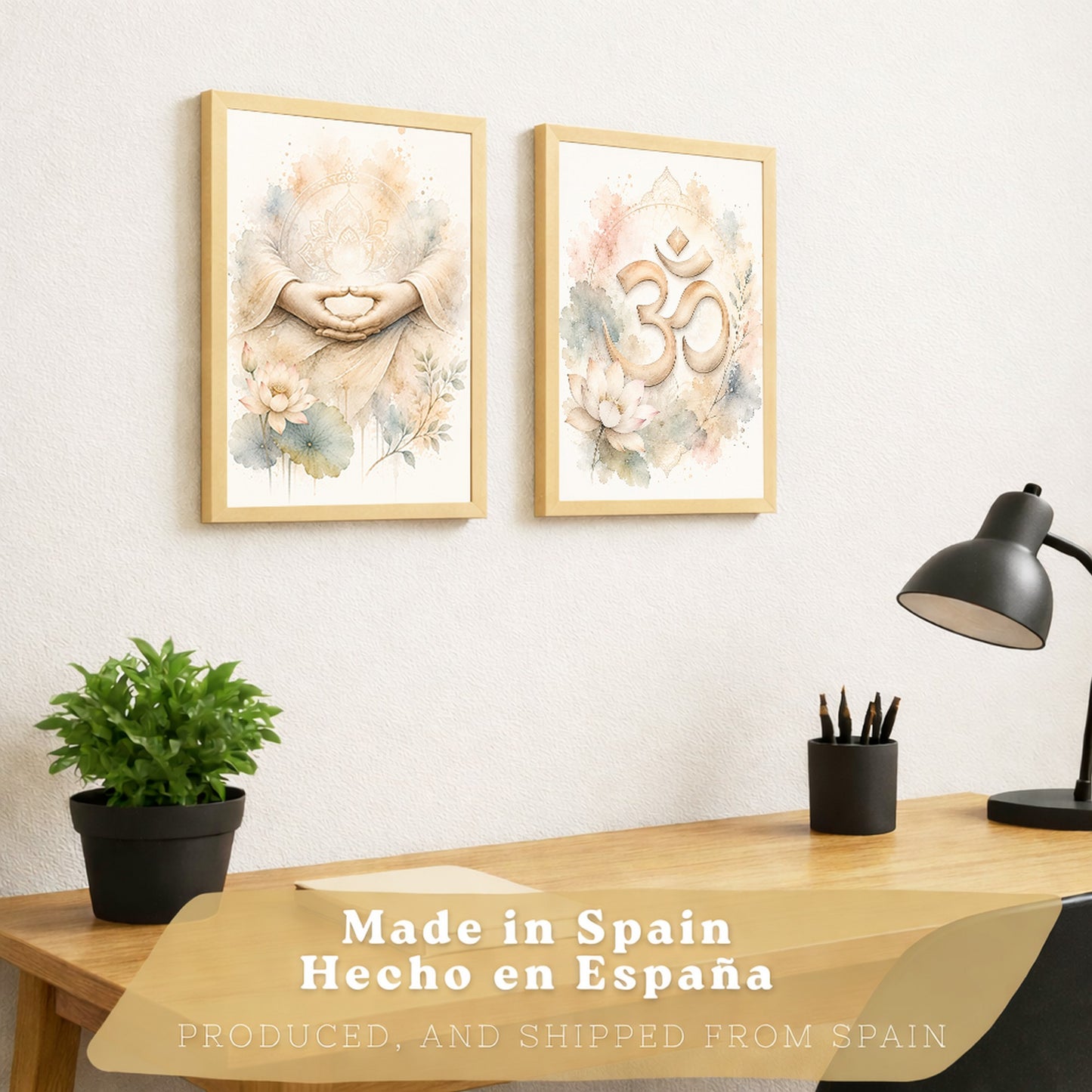 Posters Espirituales con Arte de Manos de Meditación y Símbolo Om