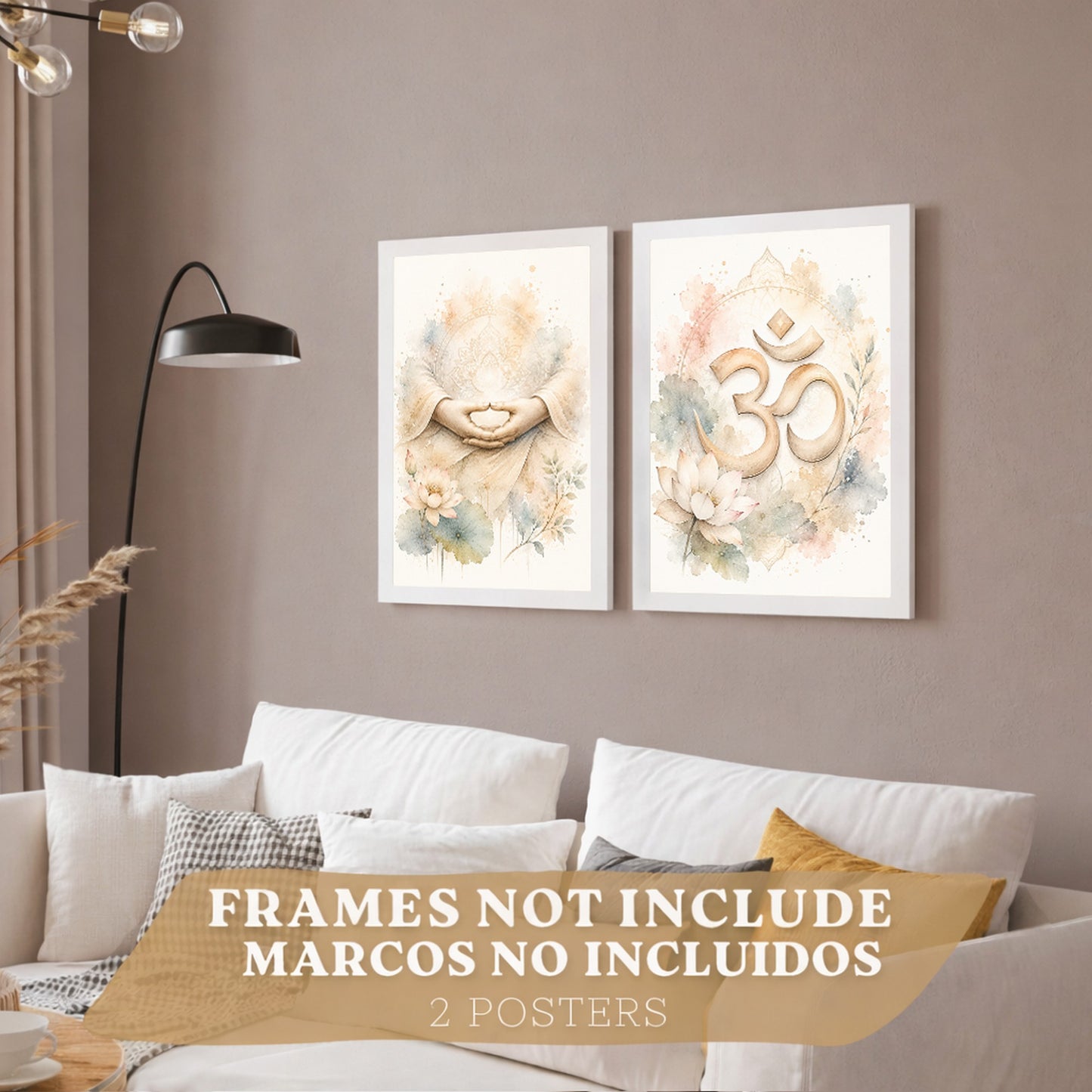 Posters Espirituales con Arte de Manos de Meditación y Símbolo Om