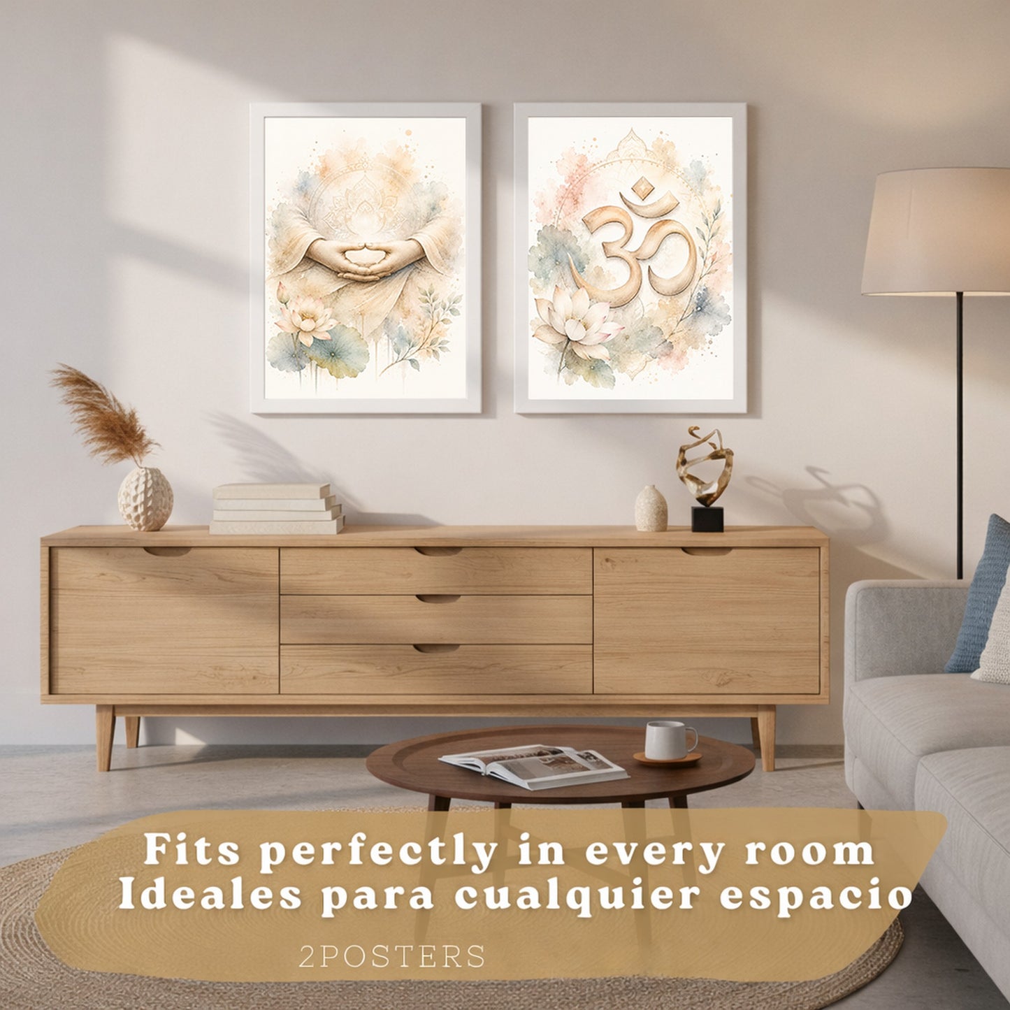 Posters Espirituales con Arte de Manos de Meditación y Símbolo Om