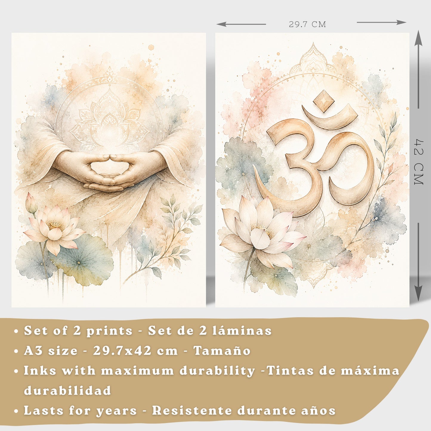 Posters Espirituales con Arte de Manos de Meditación y Símbolo Om