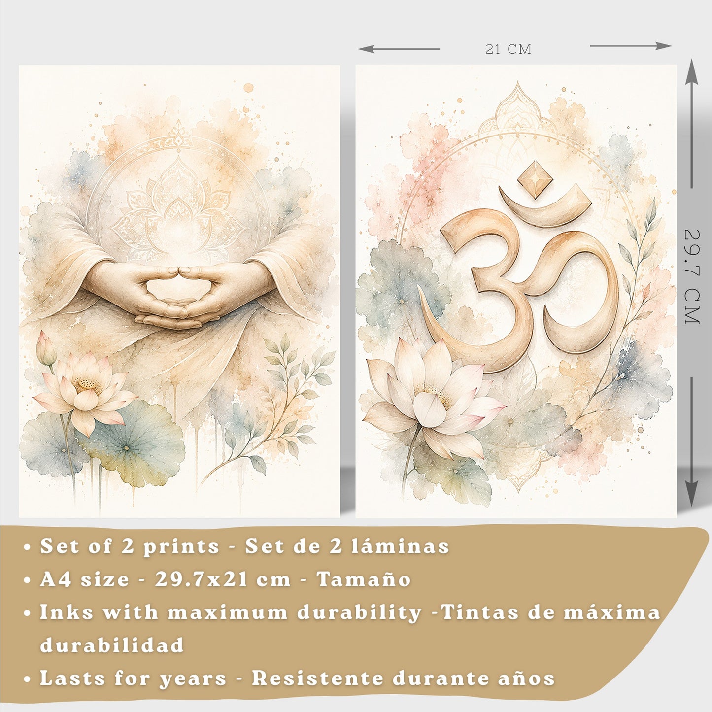Posters Espirituales con Arte de Manos de Meditación y Símbolo Om