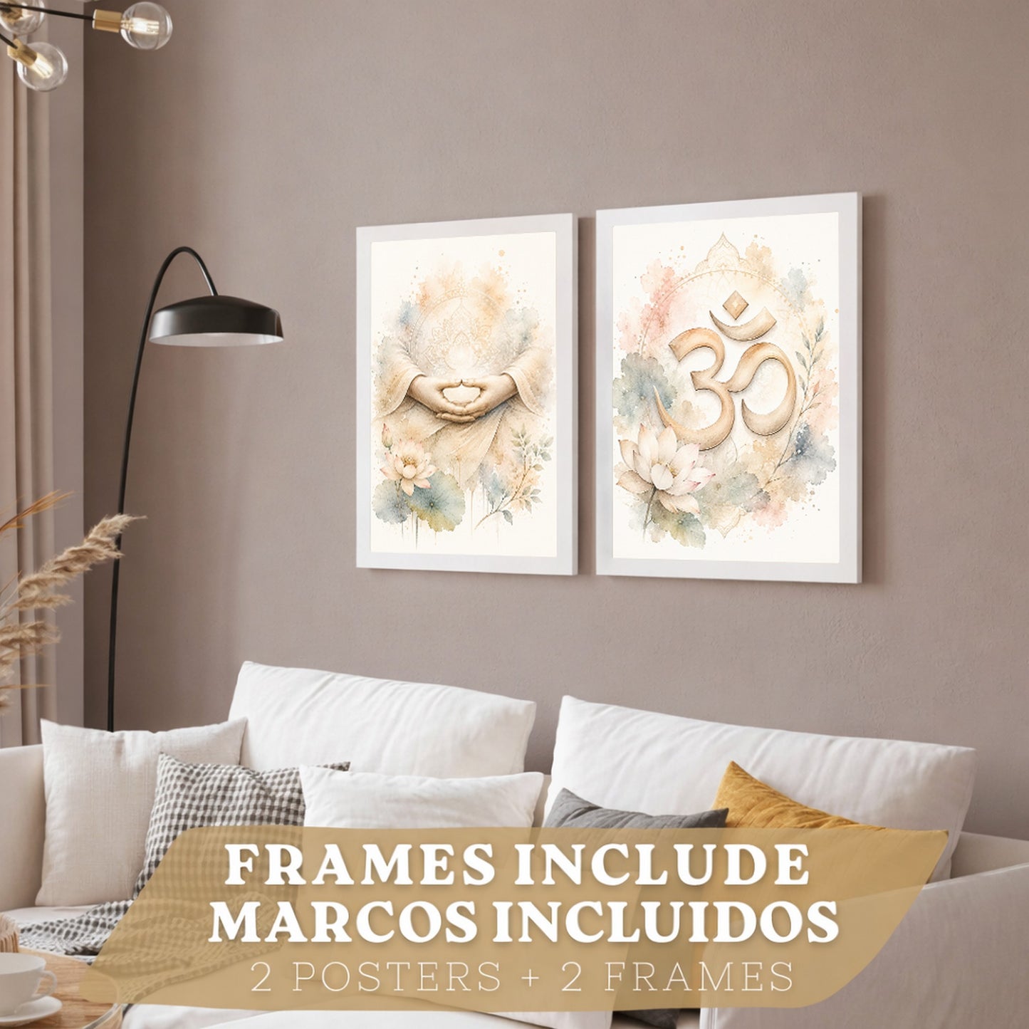 Posters Espirituales con Arte de Manos de Meditación y Símbolo Om