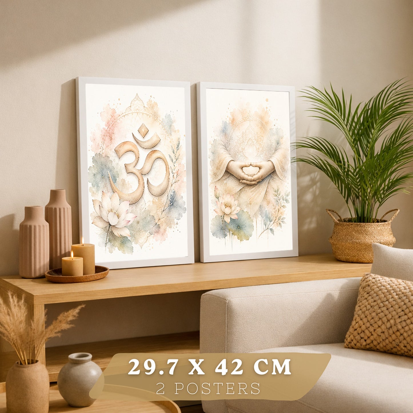 Posters Espirituales con Arte de Manos de Meditación y Símbolo Om