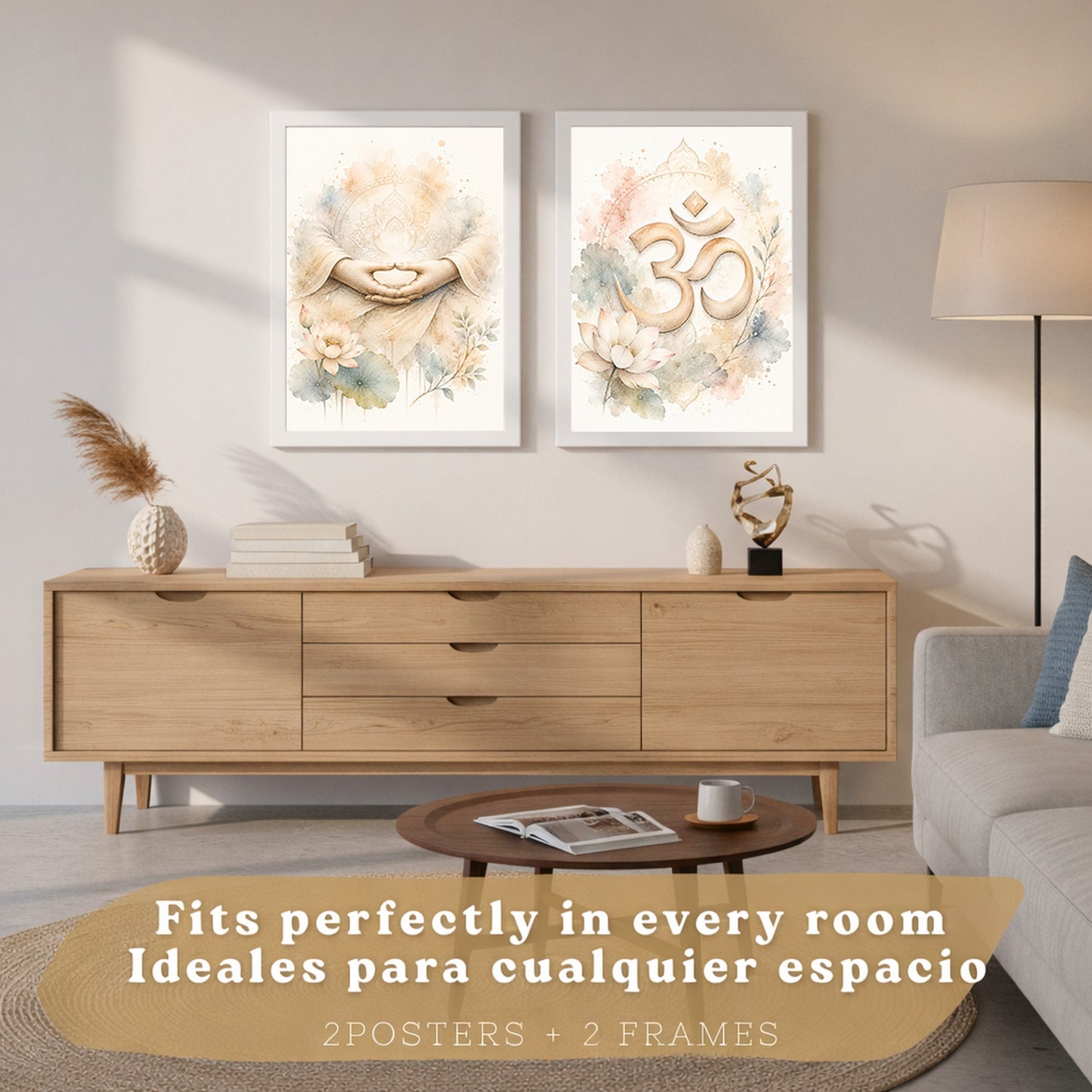 Posters Espirituales con Arte de Manos de Meditación y Símbolo Om