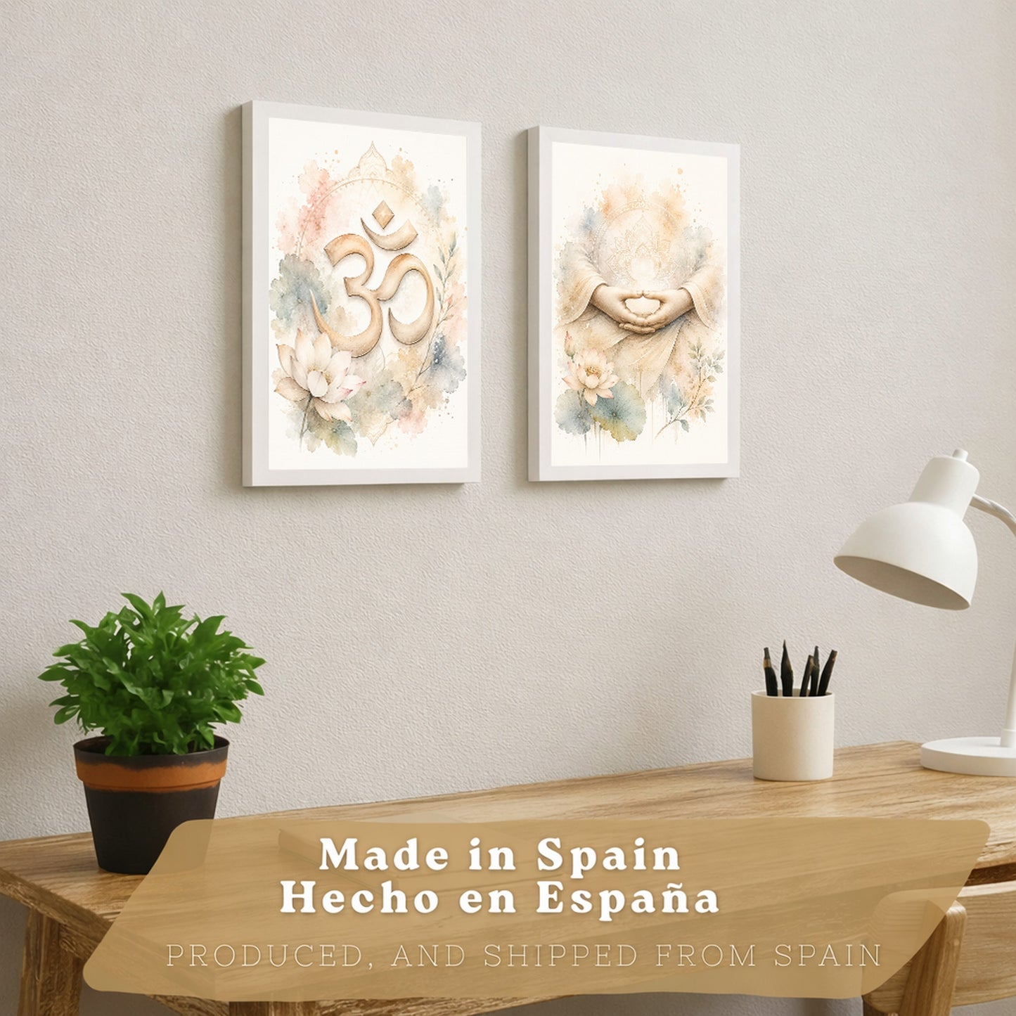 Posters Espirituales con Arte de Manos de Meditación y Símbolo Om