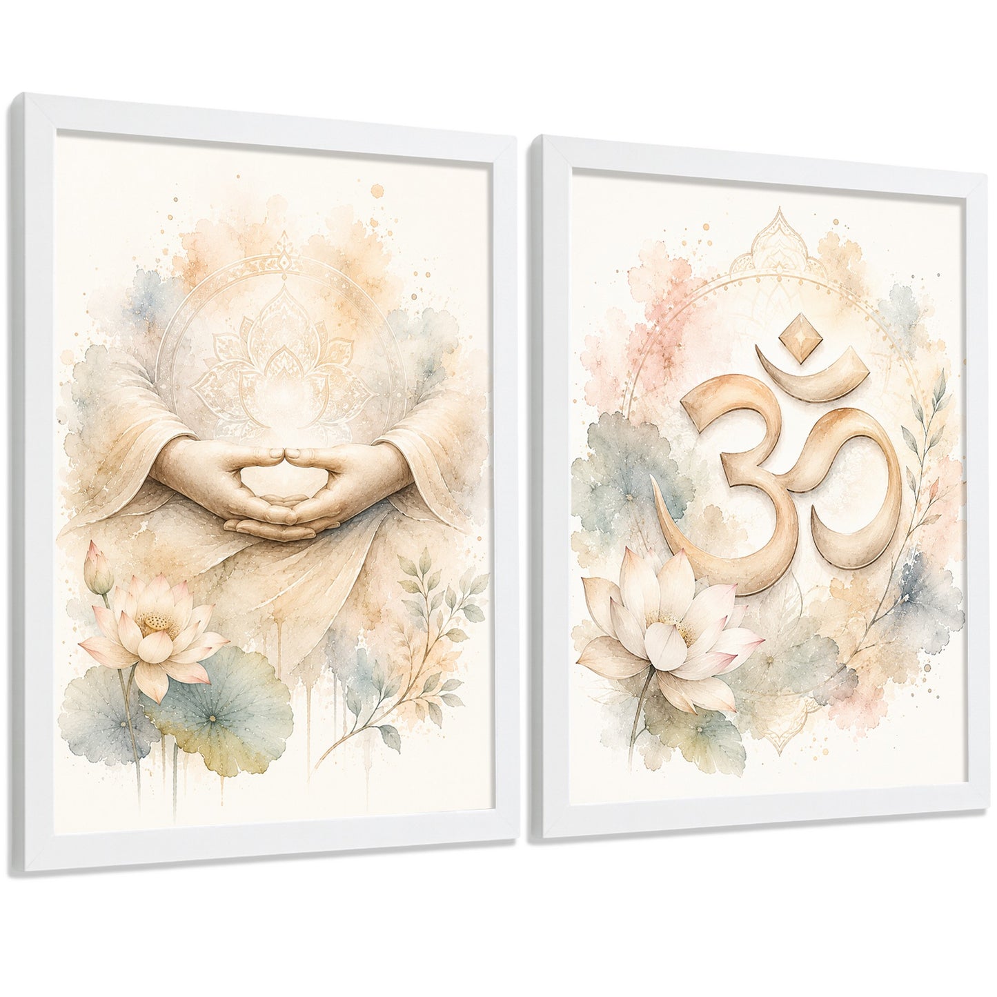 Posters Espirituales con Arte de Manos de Meditación y Símbolo Om