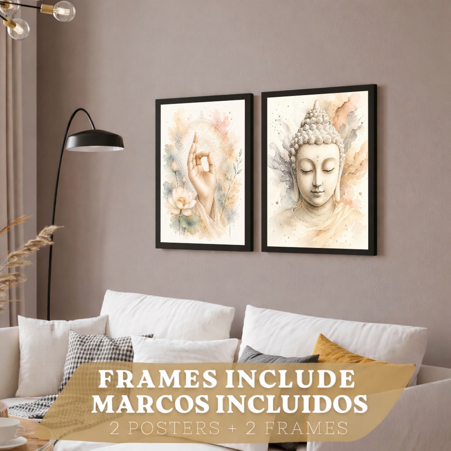 Posters Espirituales con Buda y Mano de Meditación Acuarela