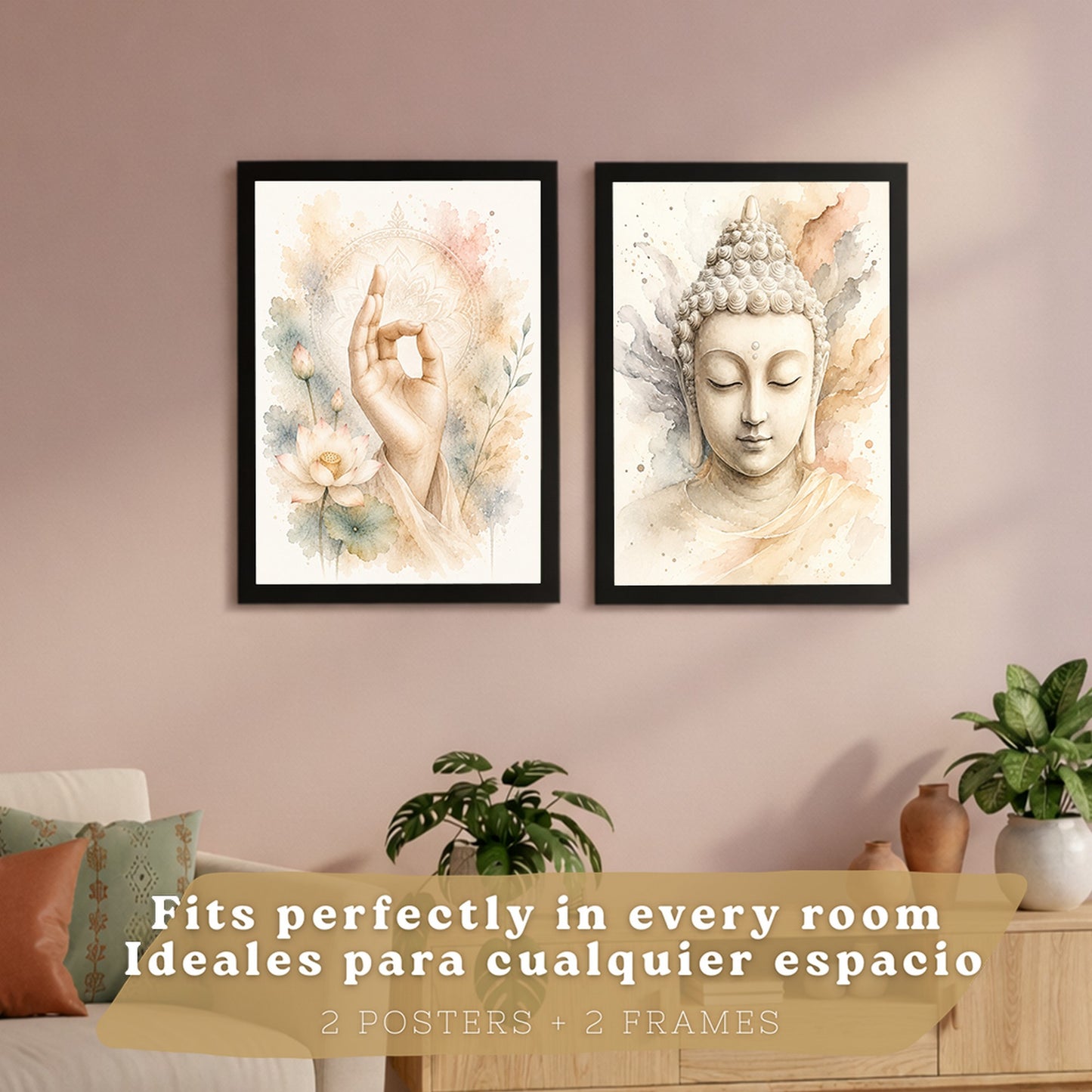 Posters Espirituales con Buda y Mano de Meditación Acuarela