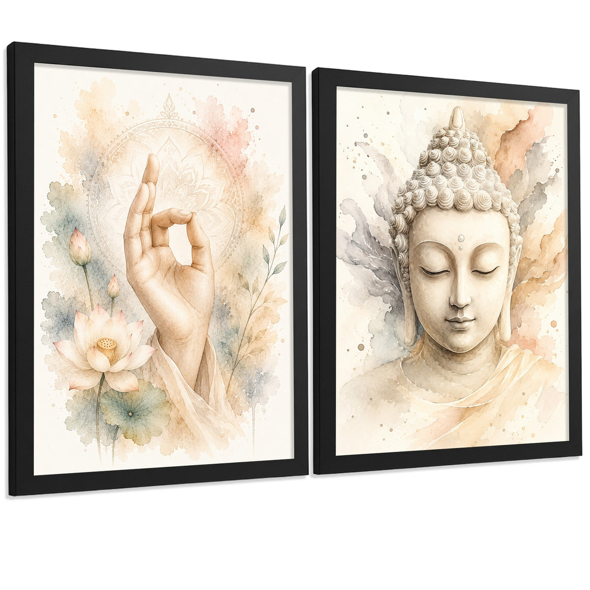 Posters Espirituales con Buda y Mano de Meditación Acuarela