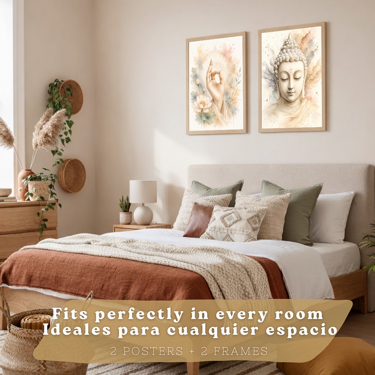 Posters Espirituales con Buda y Mano de Meditación Acuarela