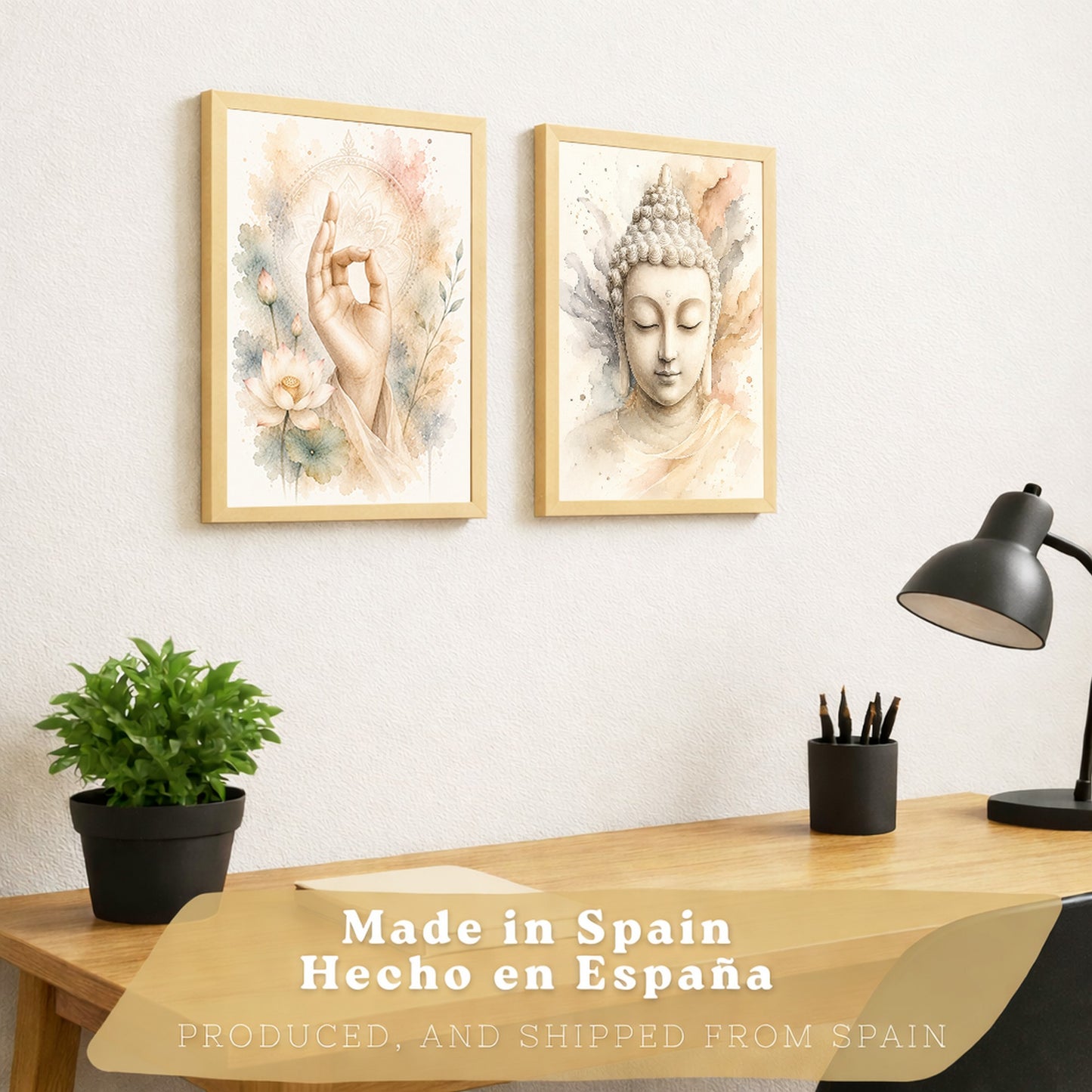 Posters Espirituales con Buda y Mano de Meditación Acuarela