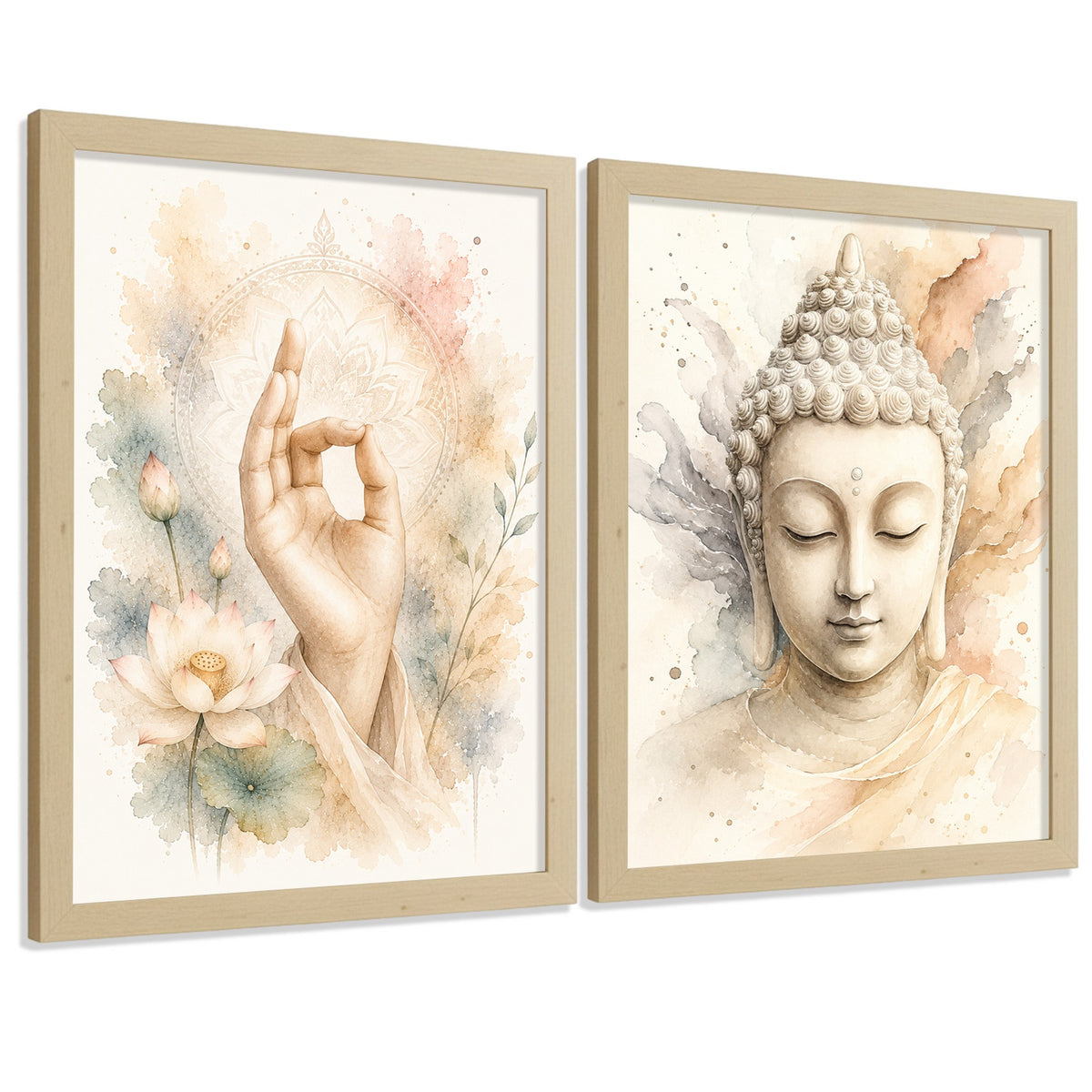 Posters Espirituales con Buda y Mano de Meditación Acuarela