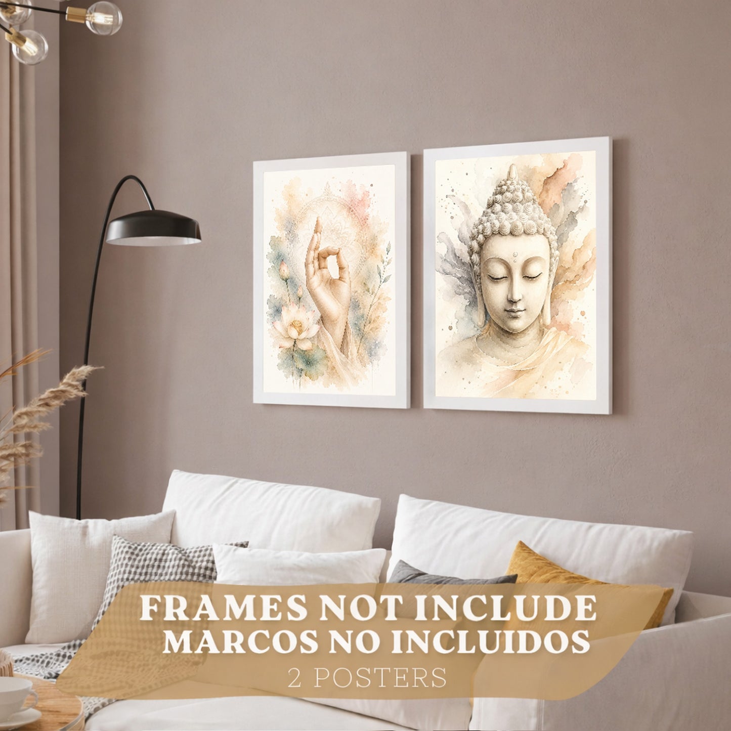 Posters Espirituales con Buda y Mano de Meditación Acuarela