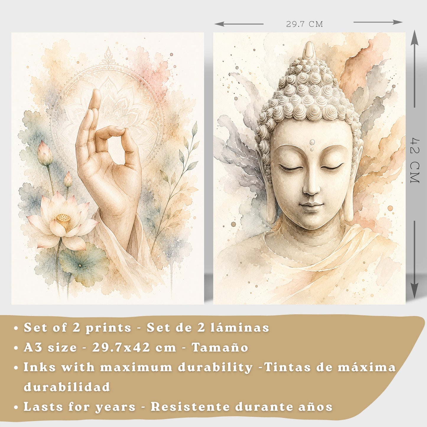 Posters Espirituales con Buda y Mano de Meditación Acuarela
