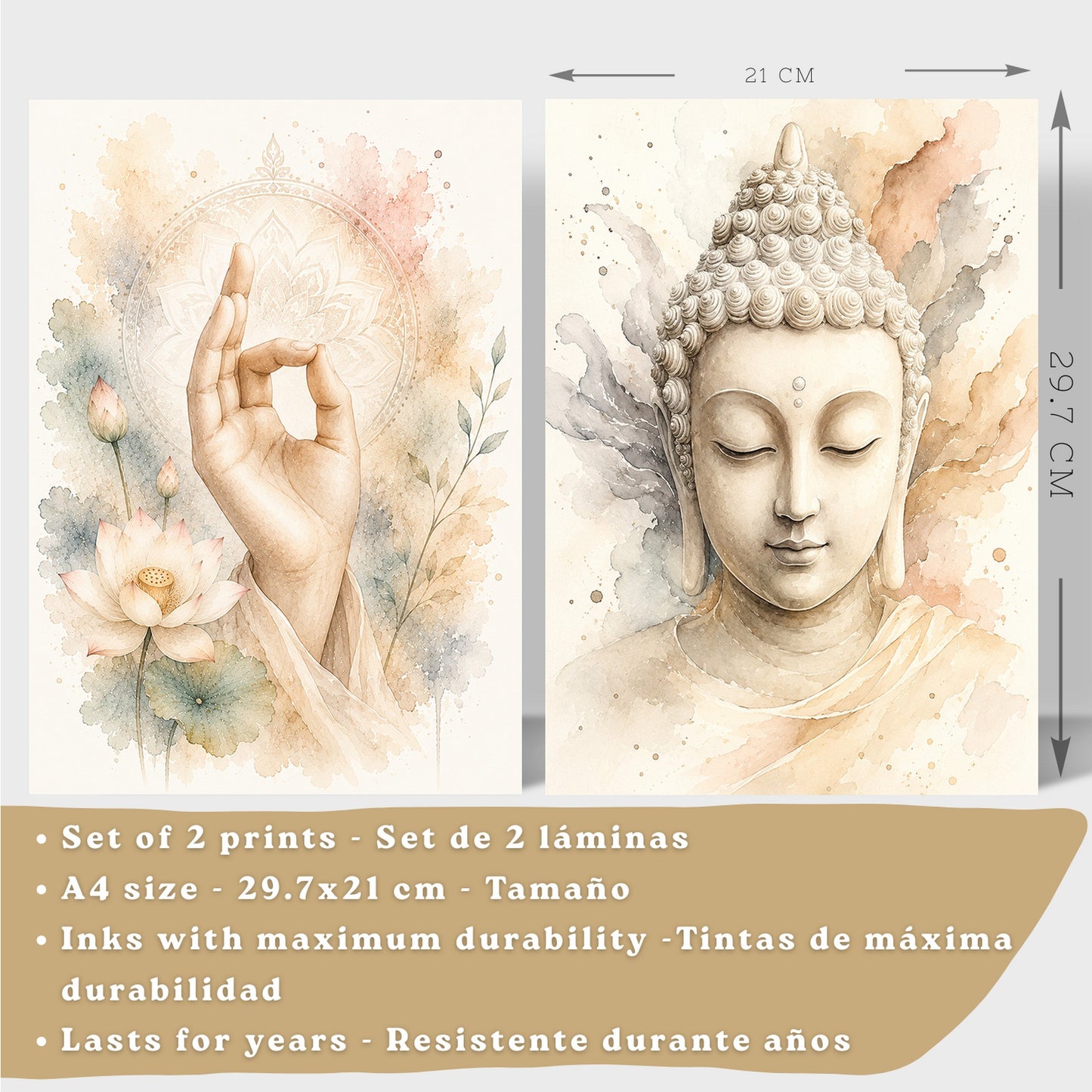 Posters Espirituales con Buda y Mano de Meditación Acuarela