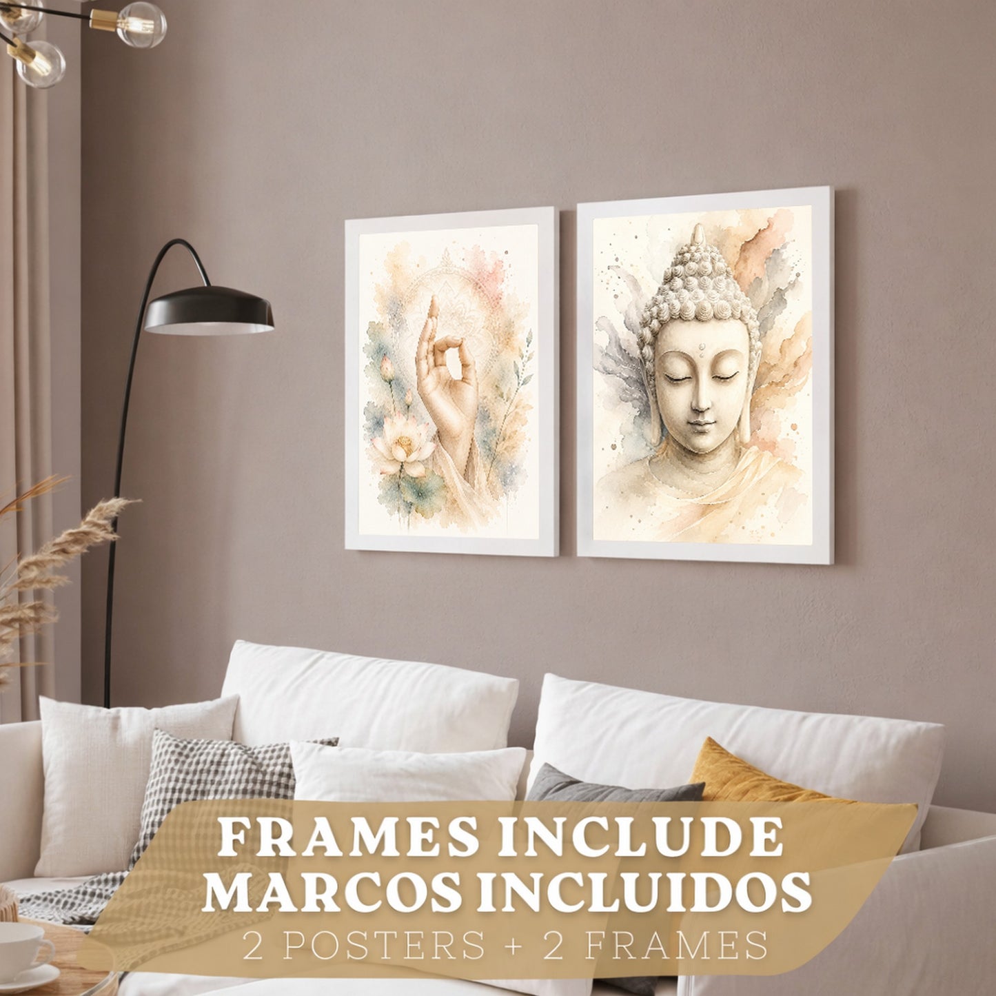 Posters Espirituales con Buda y Mano de Meditación Acuarela