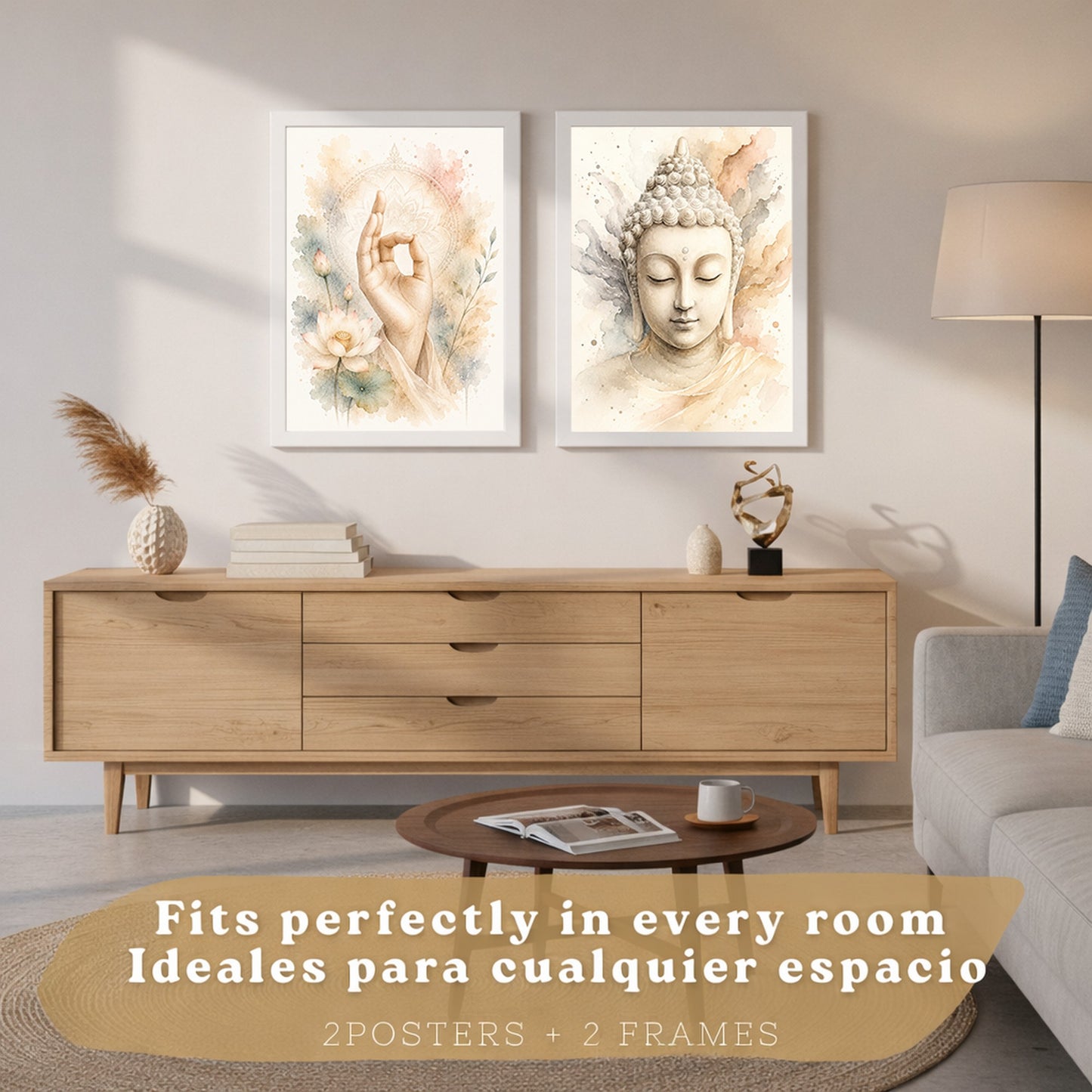 Posters Espirituales con Buda y Mano de Meditación Acuarela