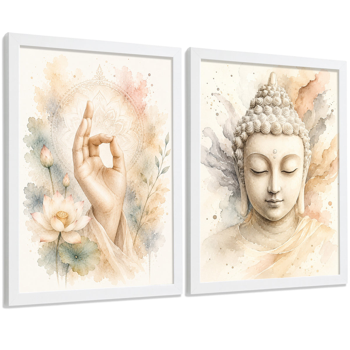 Posters Espirituales con Buda y Mano de Meditación Acuarela