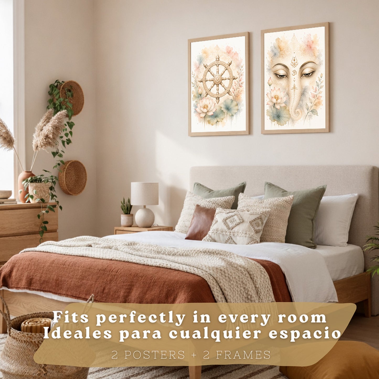 Posters Espirituales con Arte de Rueda del Dharma y Ganesha