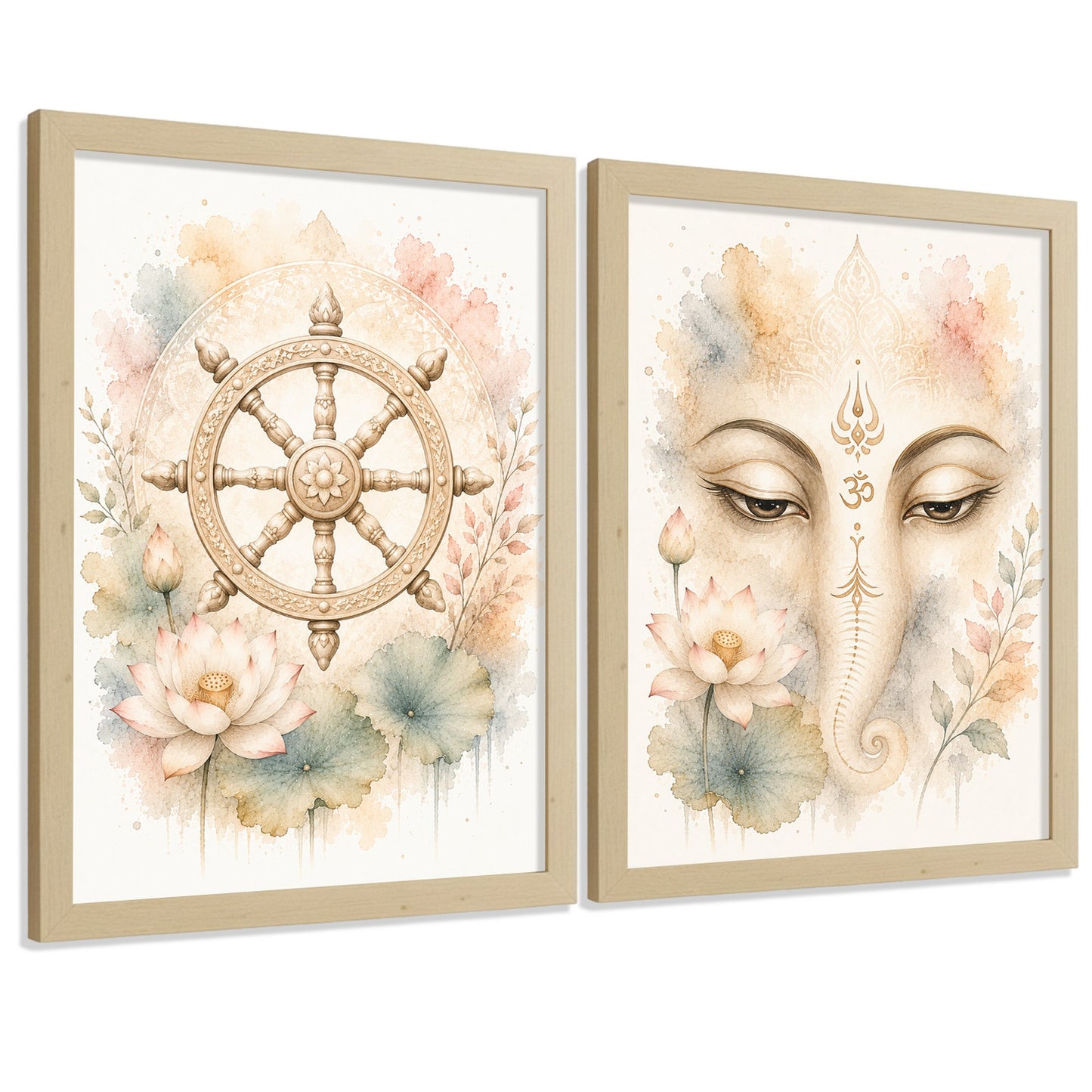 Posters Espirituales con Arte de Rueda del Dharma y Ganesha