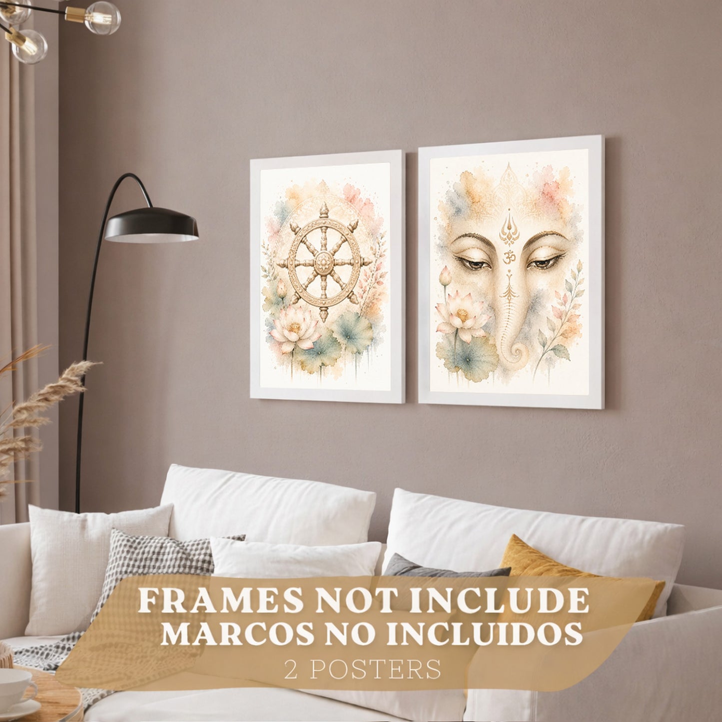 Posters Espirituales con Arte de Rueda del Dharma y Ganesha