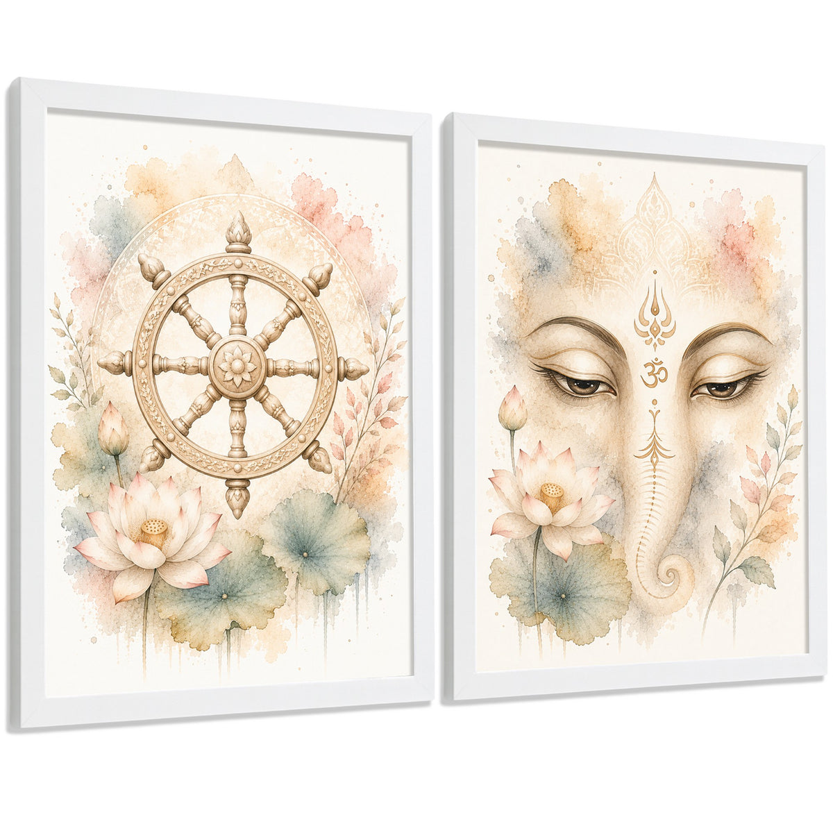 Posters Espirituales con Arte de Rueda del Dharma y Ganesha