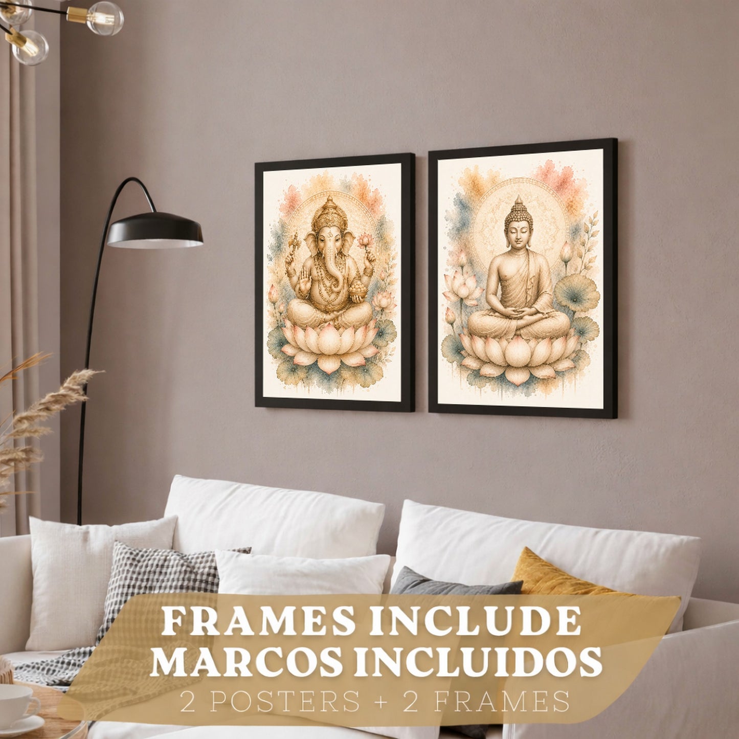 Posters decorativas de Buda y Ganesha con Arte Acuarela Boho Suave