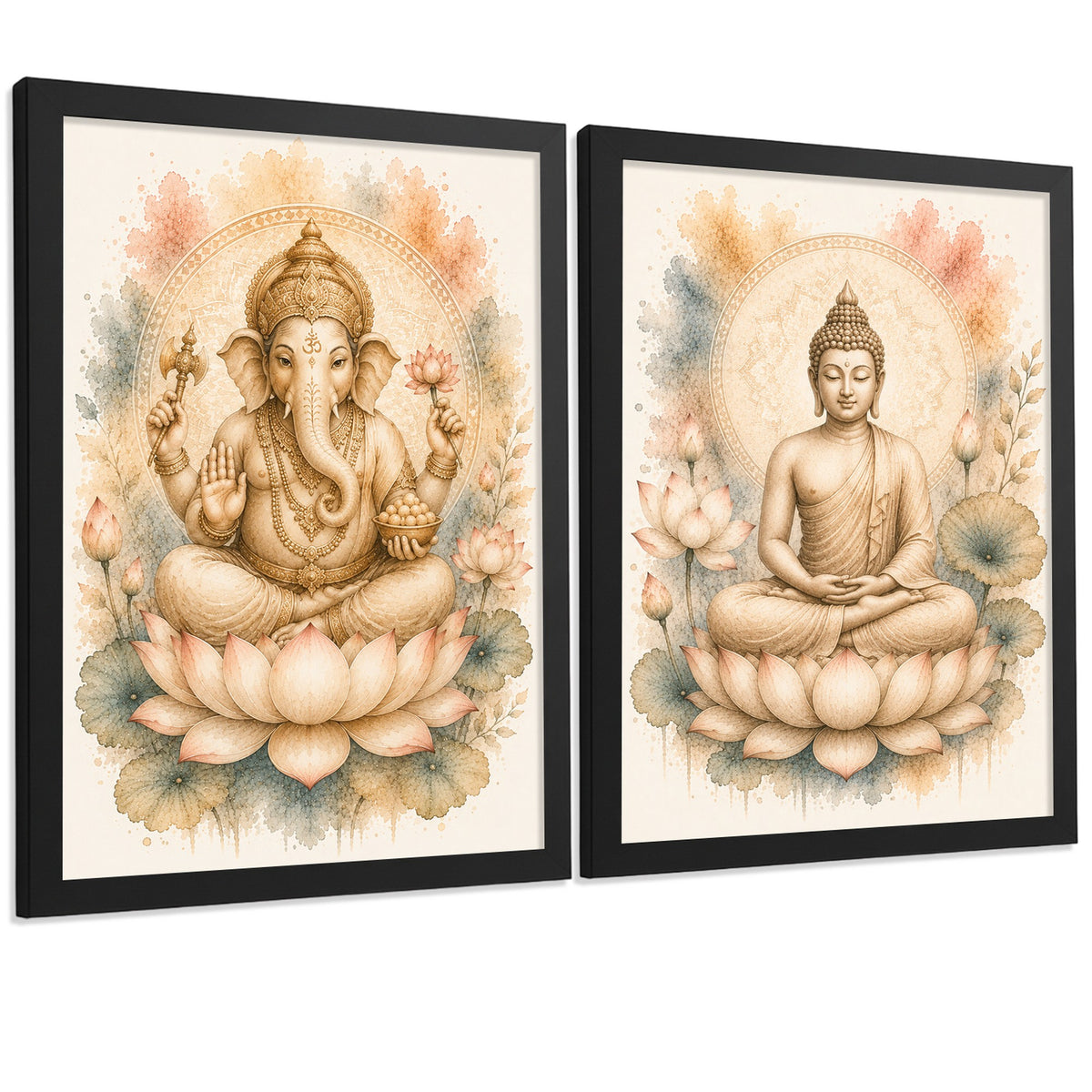 Posters decorativas de Buda y Ganesha con Arte Acuarela Boho Suave