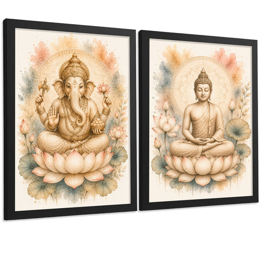 Posters decorativas de Buda y Ganesha con Arte Acuarela Boho Suave