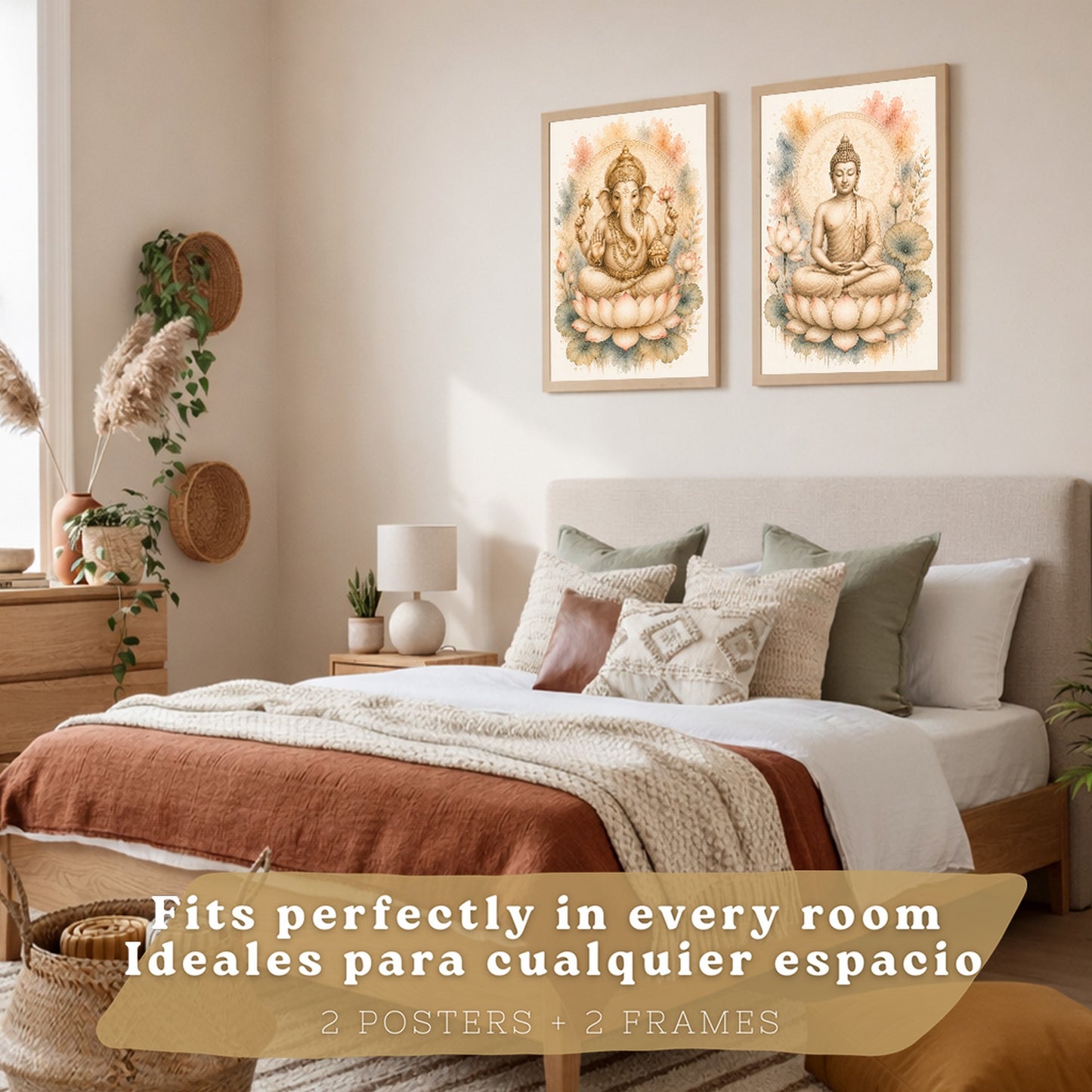 Posters decorativas de Buda y Ganesha con Arte Acuarela Boho Suave