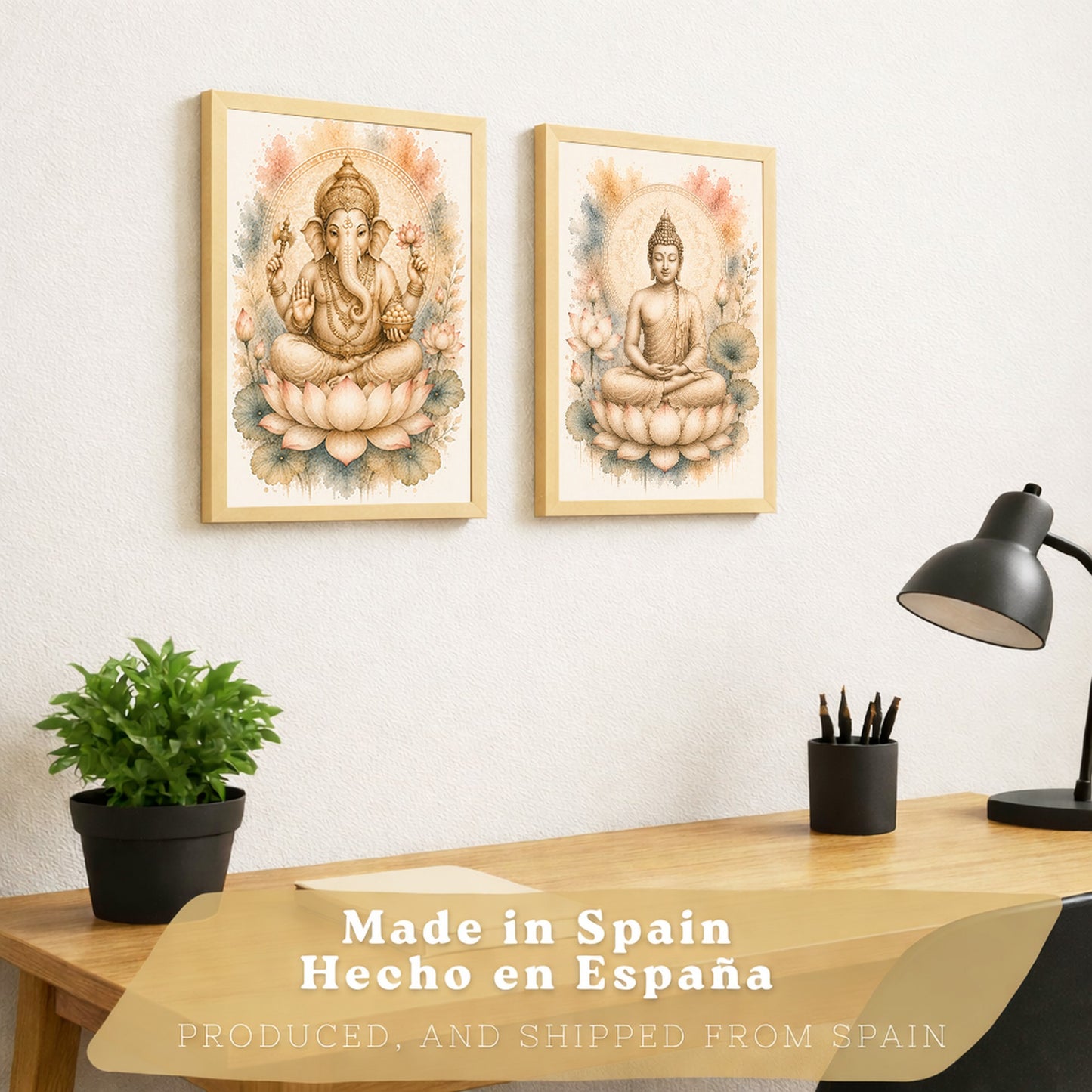 Posters decorativas de Buda y Ganesha con Arte Acuarela Boho Suave