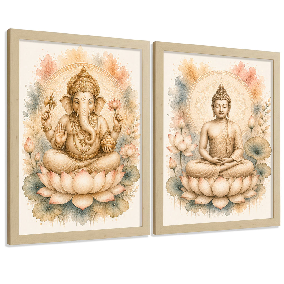 Posters decorativas de Buda y Ganesha con Arte Acuarela Boho Suave