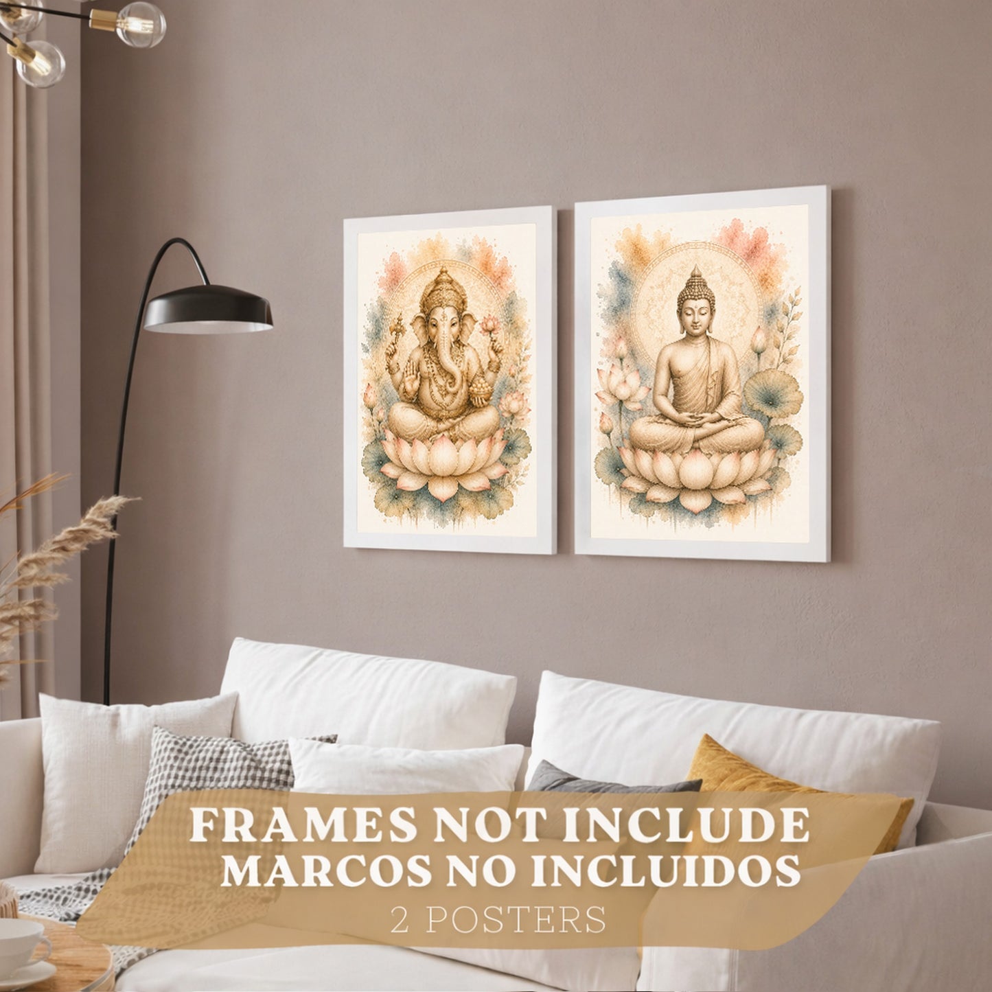 Posters decorativas de Buda y Ganesha con Arte Acuarela Boho Suave