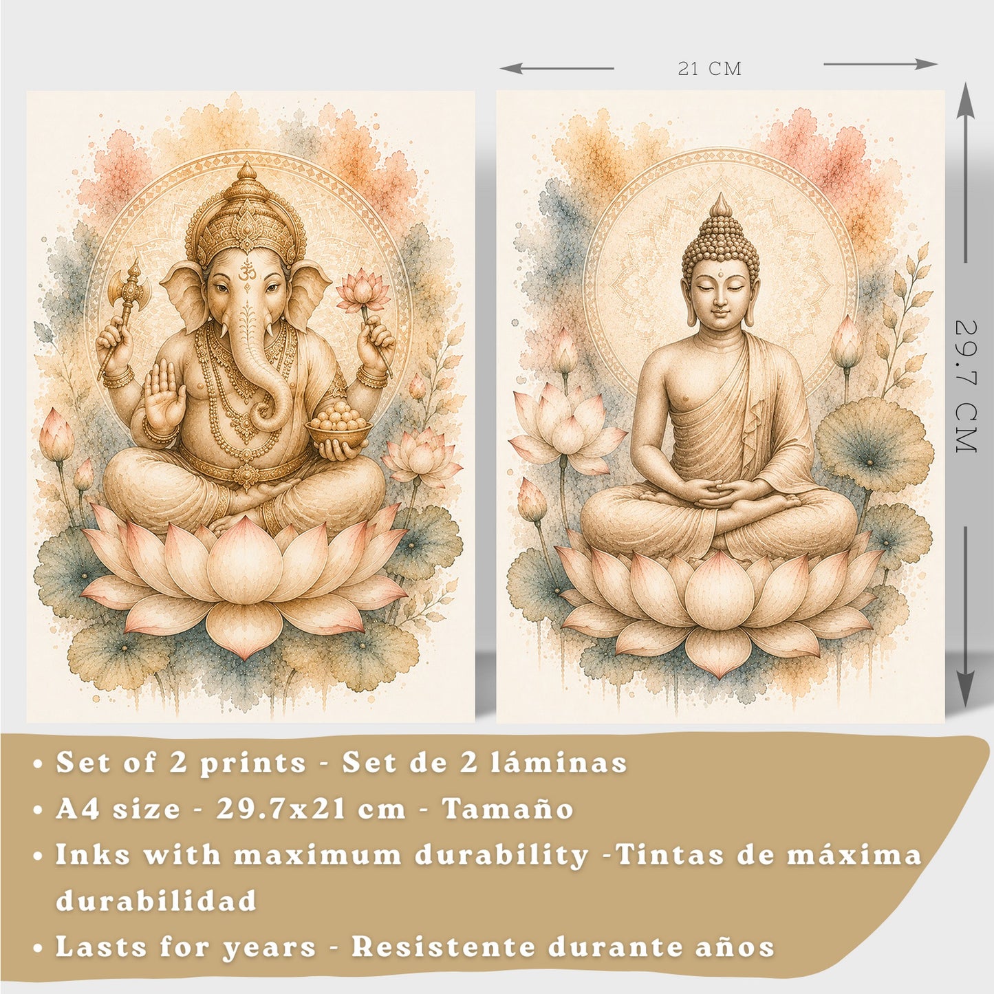 Posters decorativas de Buda y Ganesha con Arte Acuarela Boho Suave