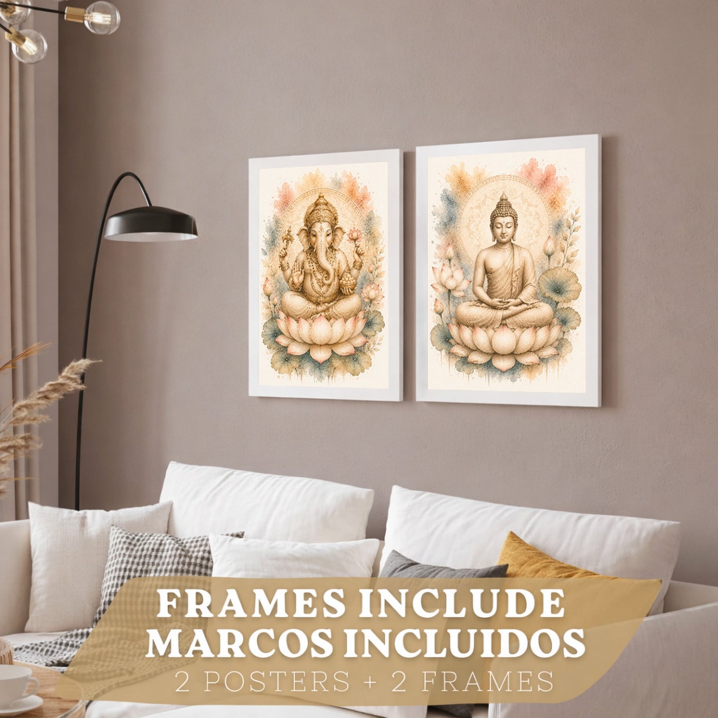 Posters decorativas de Buda y Ganesha con Arte Acuarela Boho Suave
