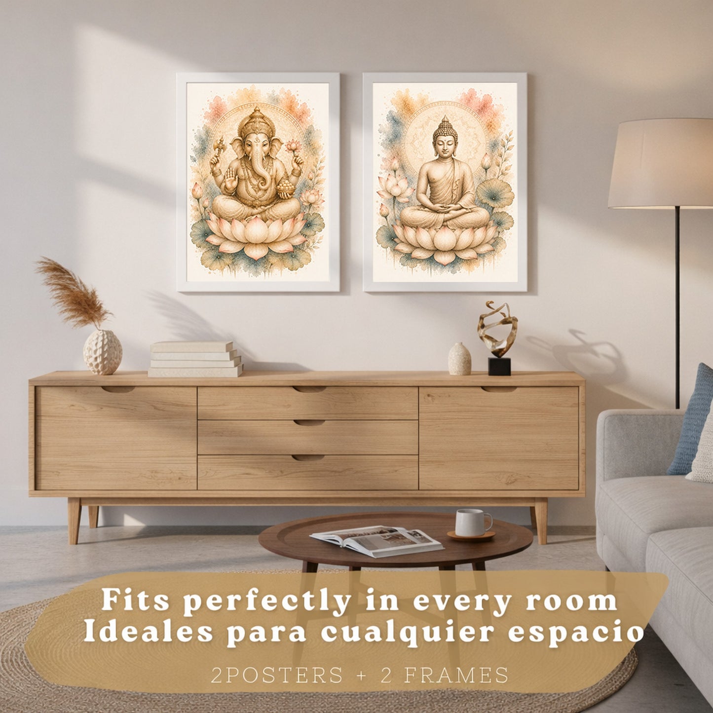 Posters decorativas de Buda y Ganesha con Arte Acuarela Boho Suave
