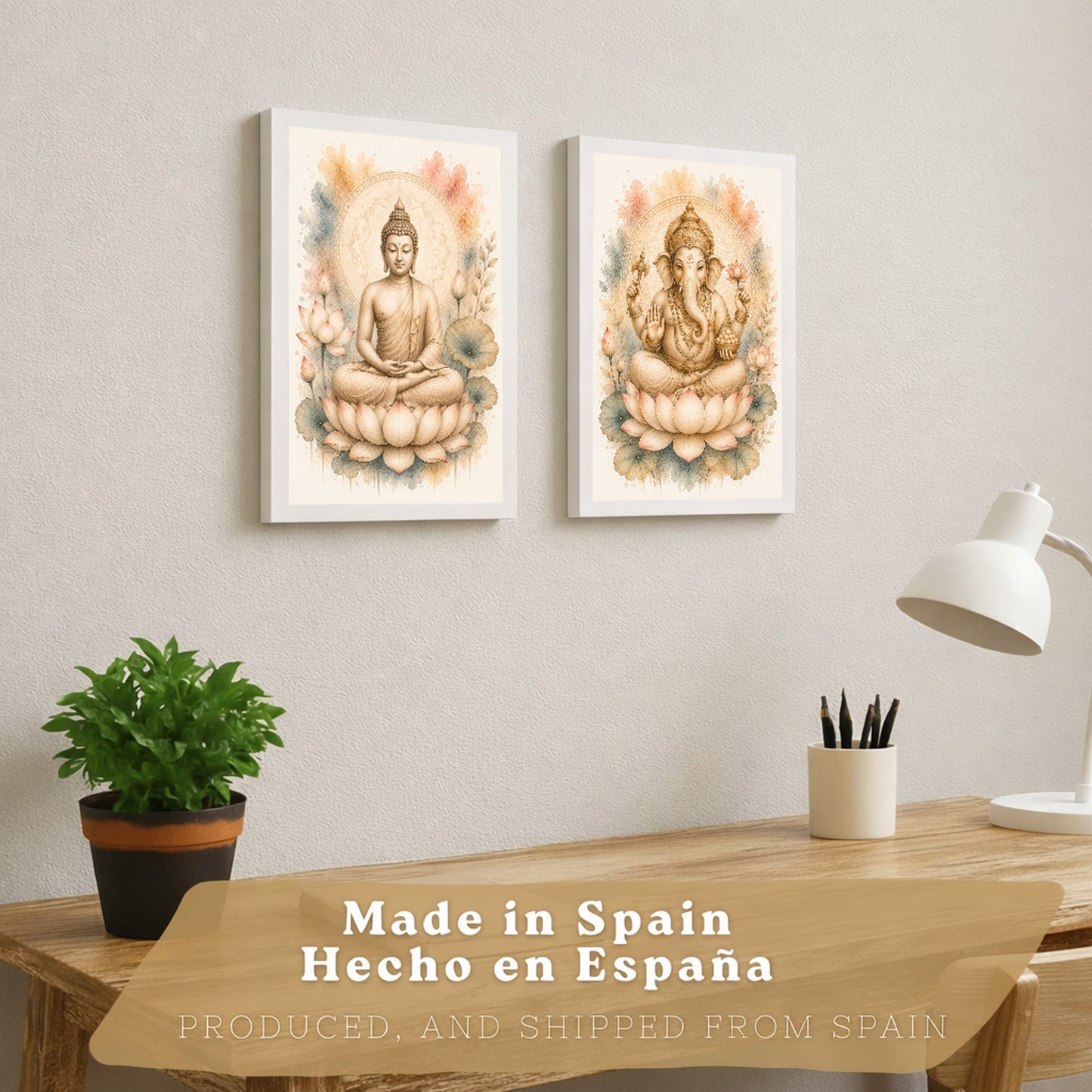 Posters decorativas de Buda y Ganesha con Arte Acuarela Boho Suave
